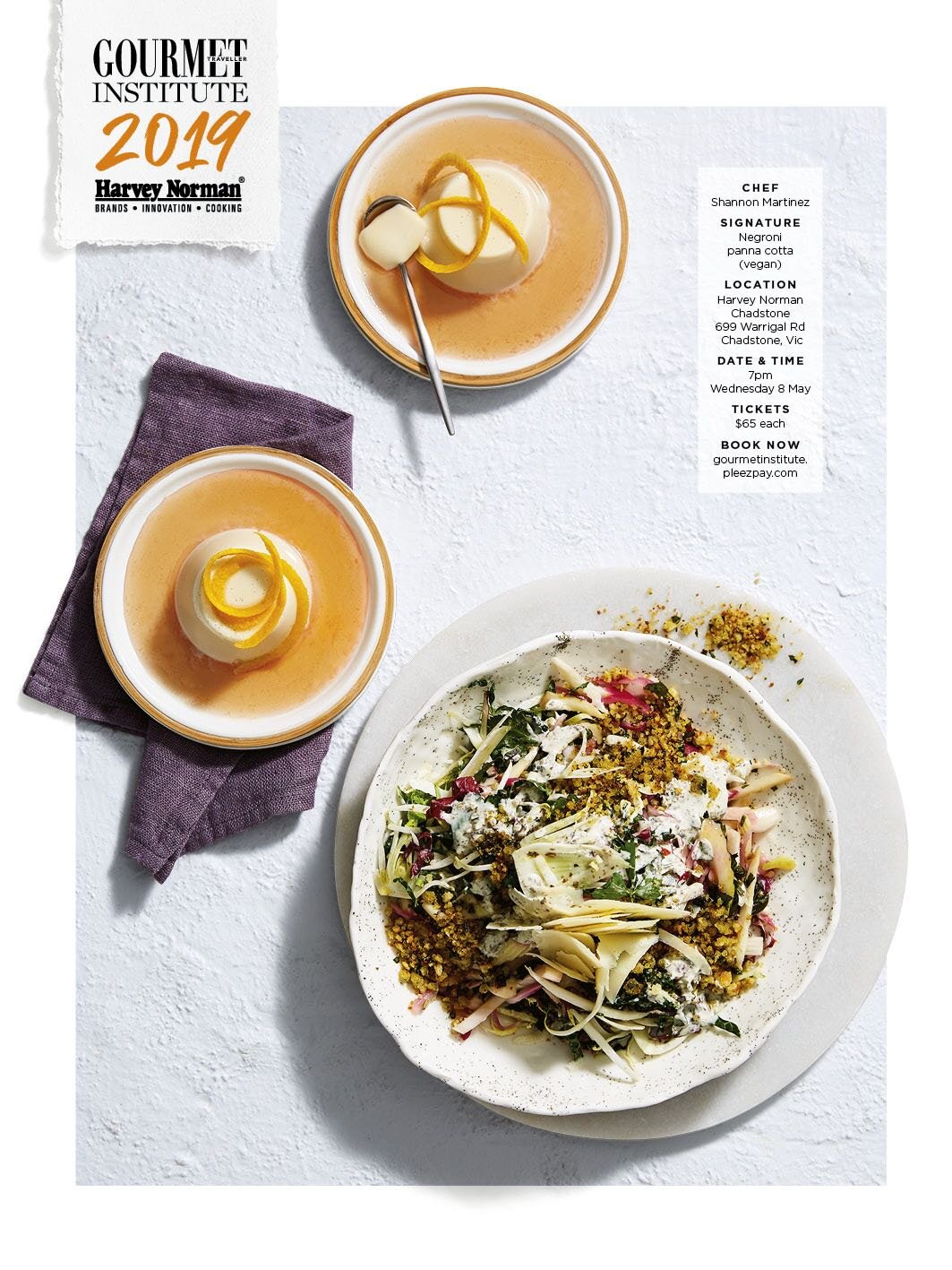  Vegan Ceasar Salad and pannacotta recipe by Shannon Martinez. Food photography art directed by Alecia Green for Harvey Norman Gourmet Institute 2019 in partnership with Gourmet Traveller magazine. 