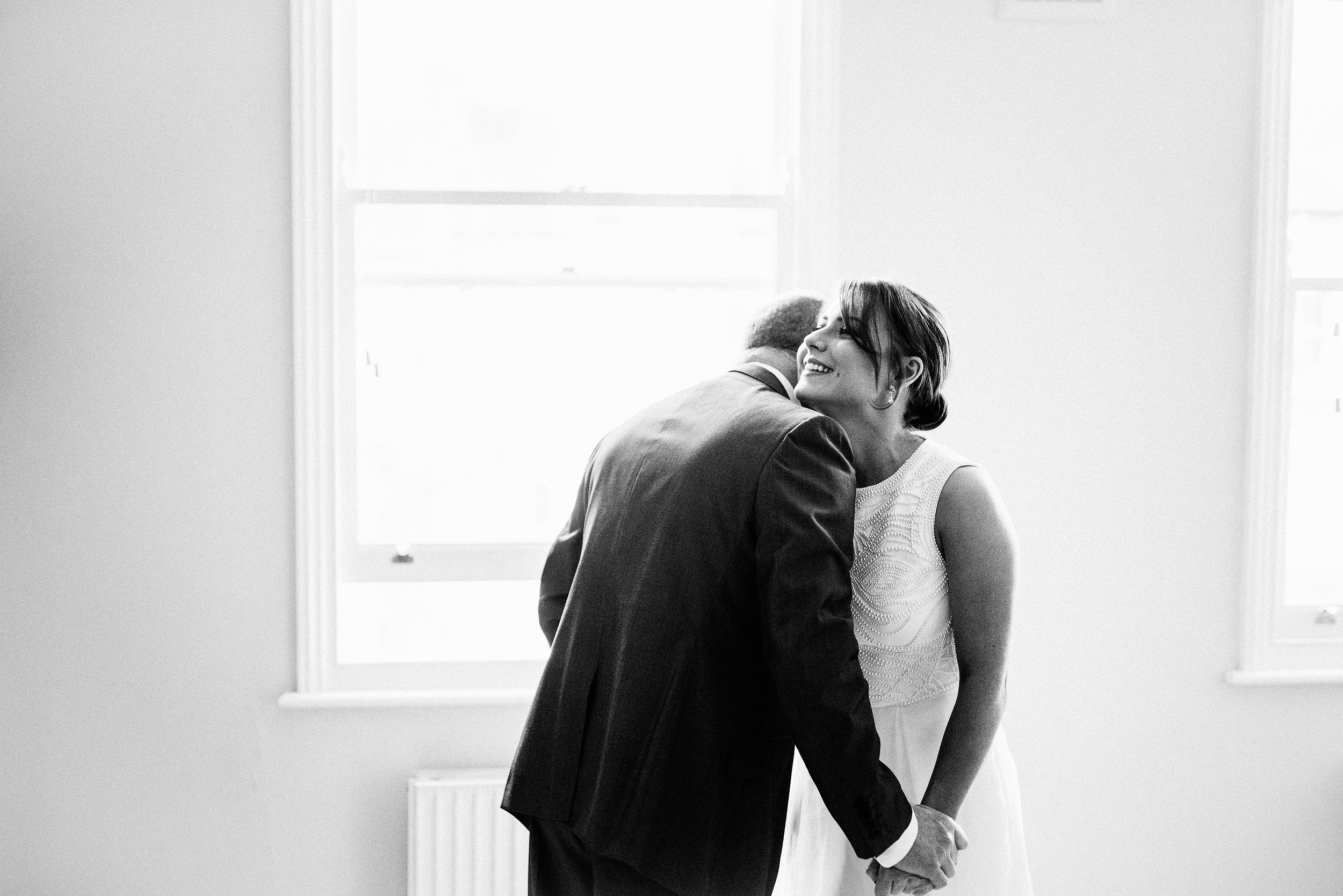 Bride seeing dad for first time on wedding day