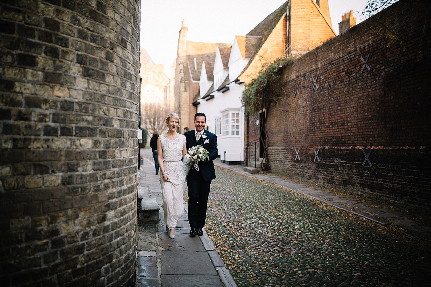 Bride and Groom walking the streets of Rye