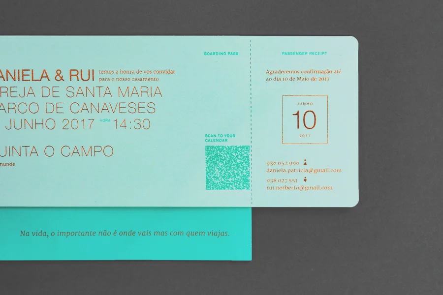 Travel ticket-like wedding invitation by Gen Design Studio