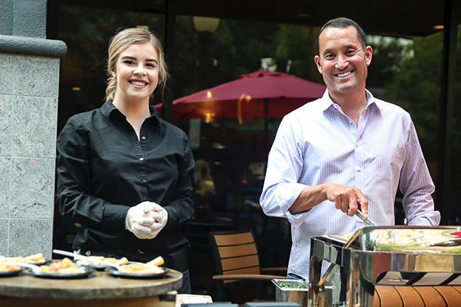 Sampling great food at a downtown Modesto event.