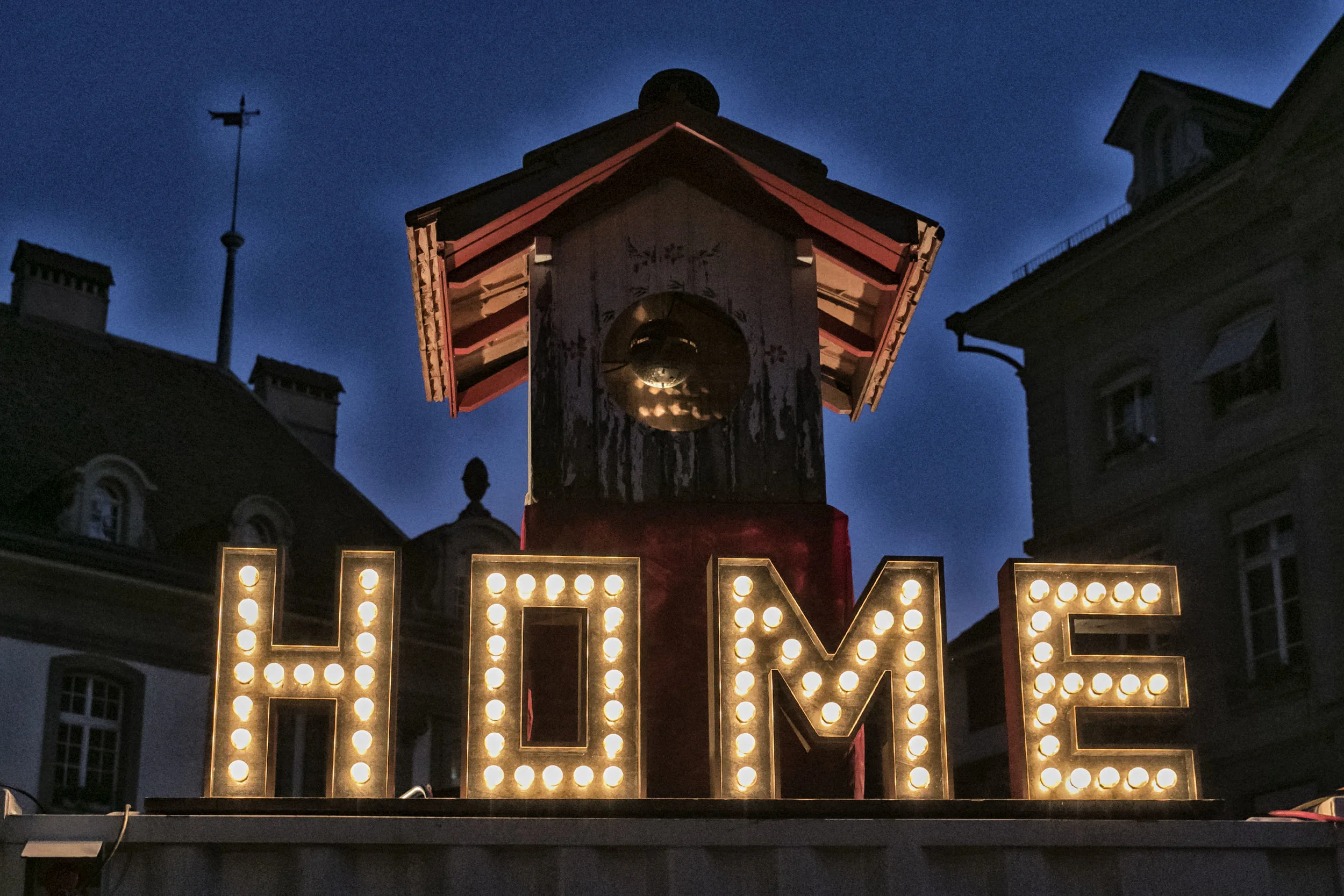 Eingang zu Home: Hundehütte mit Spiegelkugel