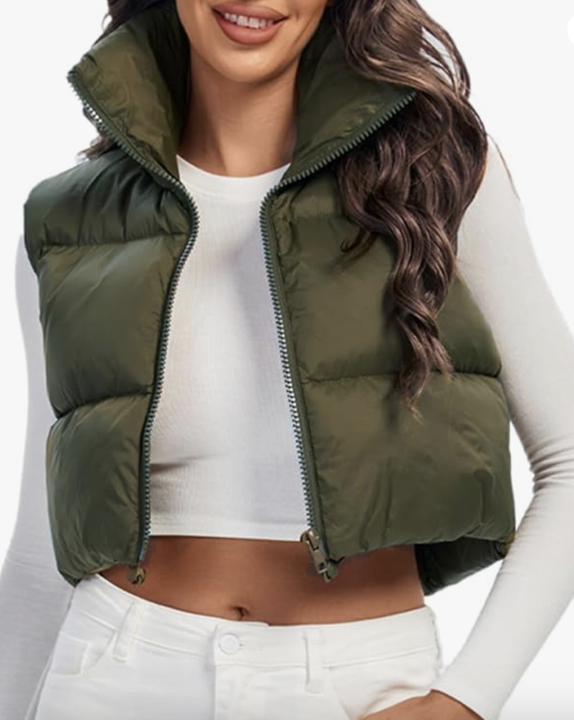 Green Puffer Cropped Jacket 