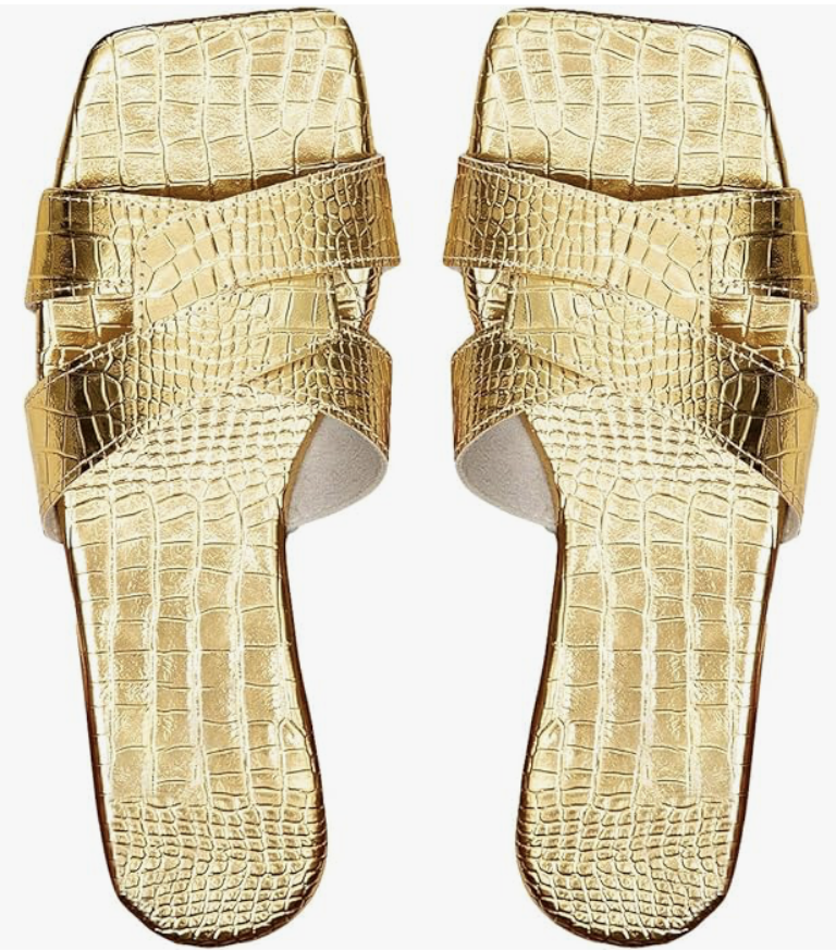 Womens Crocodile Embossed Flat Sandals 