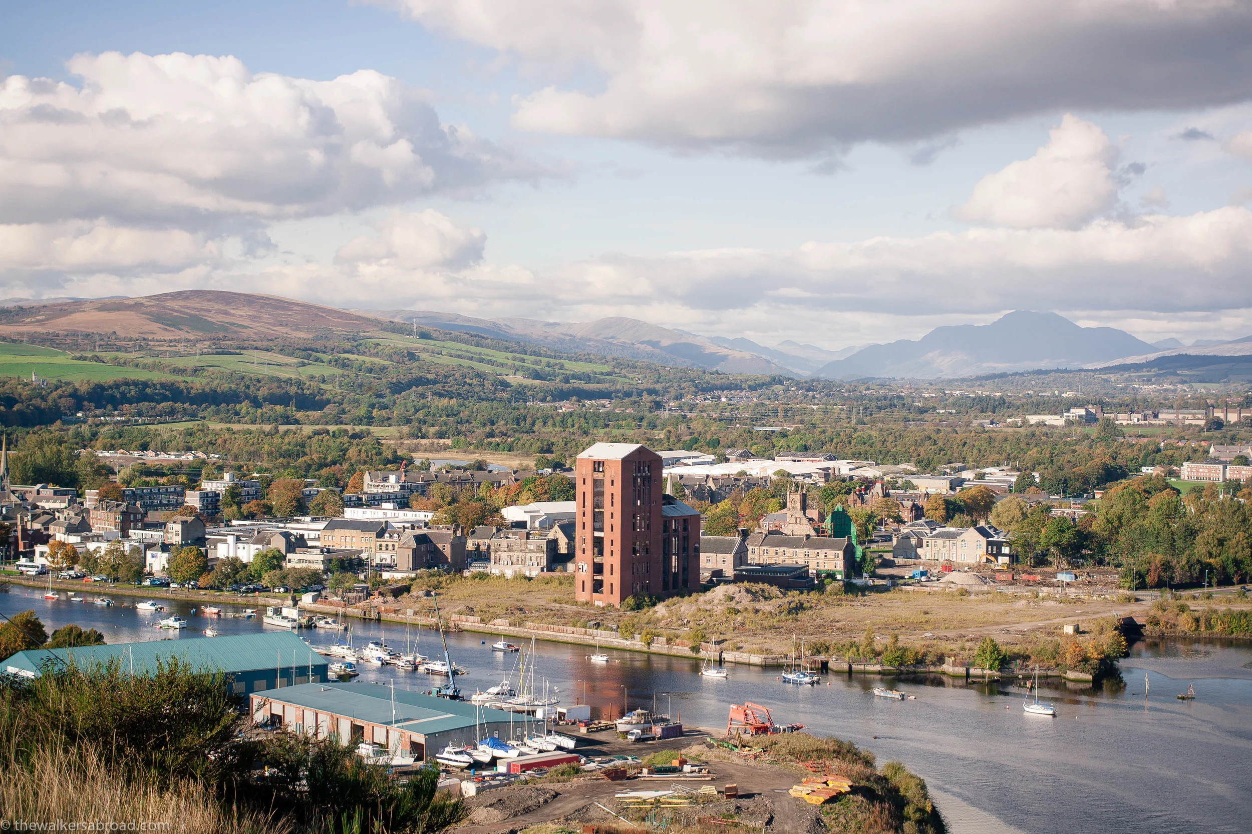 Looking over Dumbarton towards Loch Lomond and the River Leven.