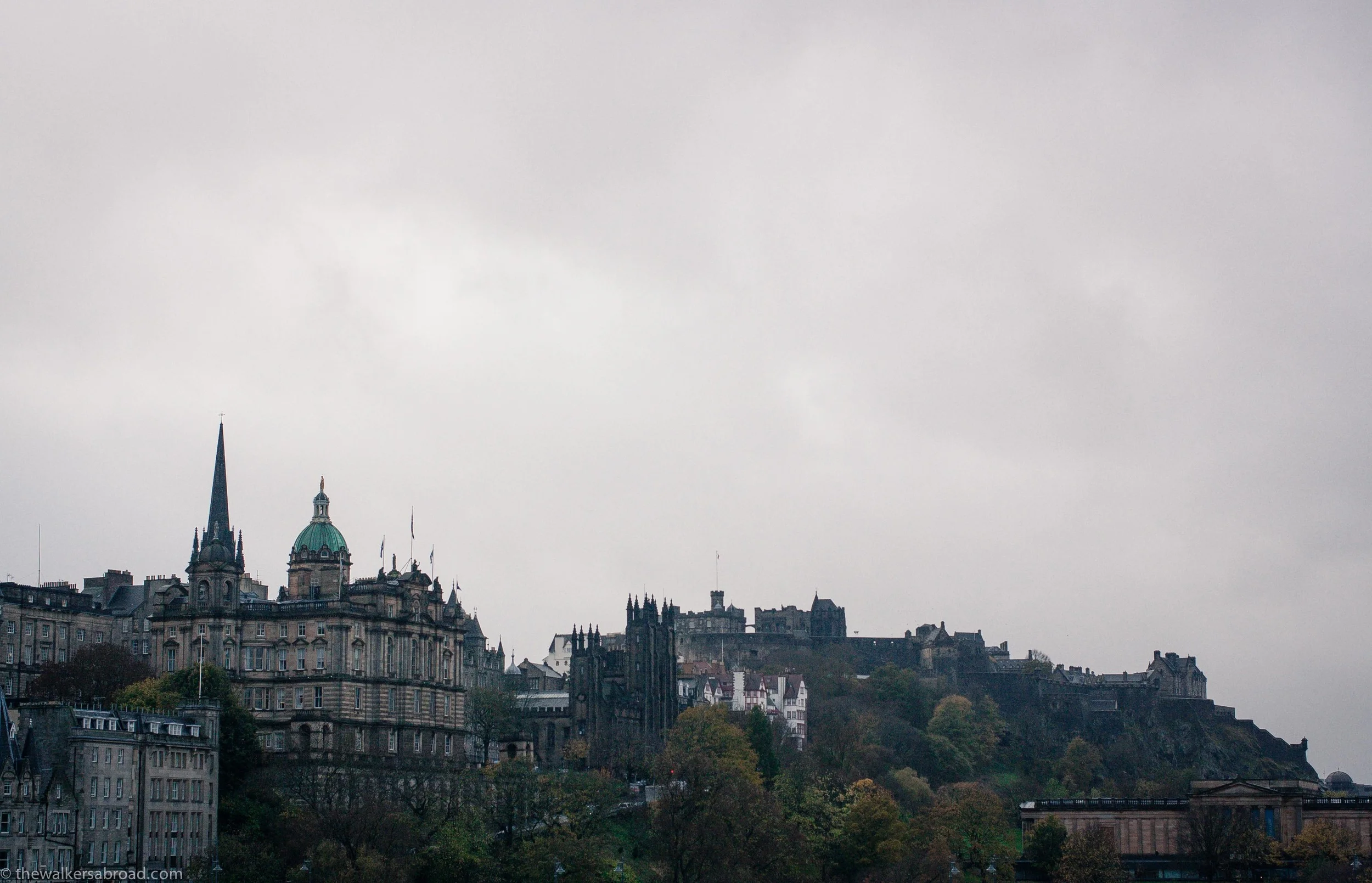 Edinburgh Castle is the walled building on the right center. 