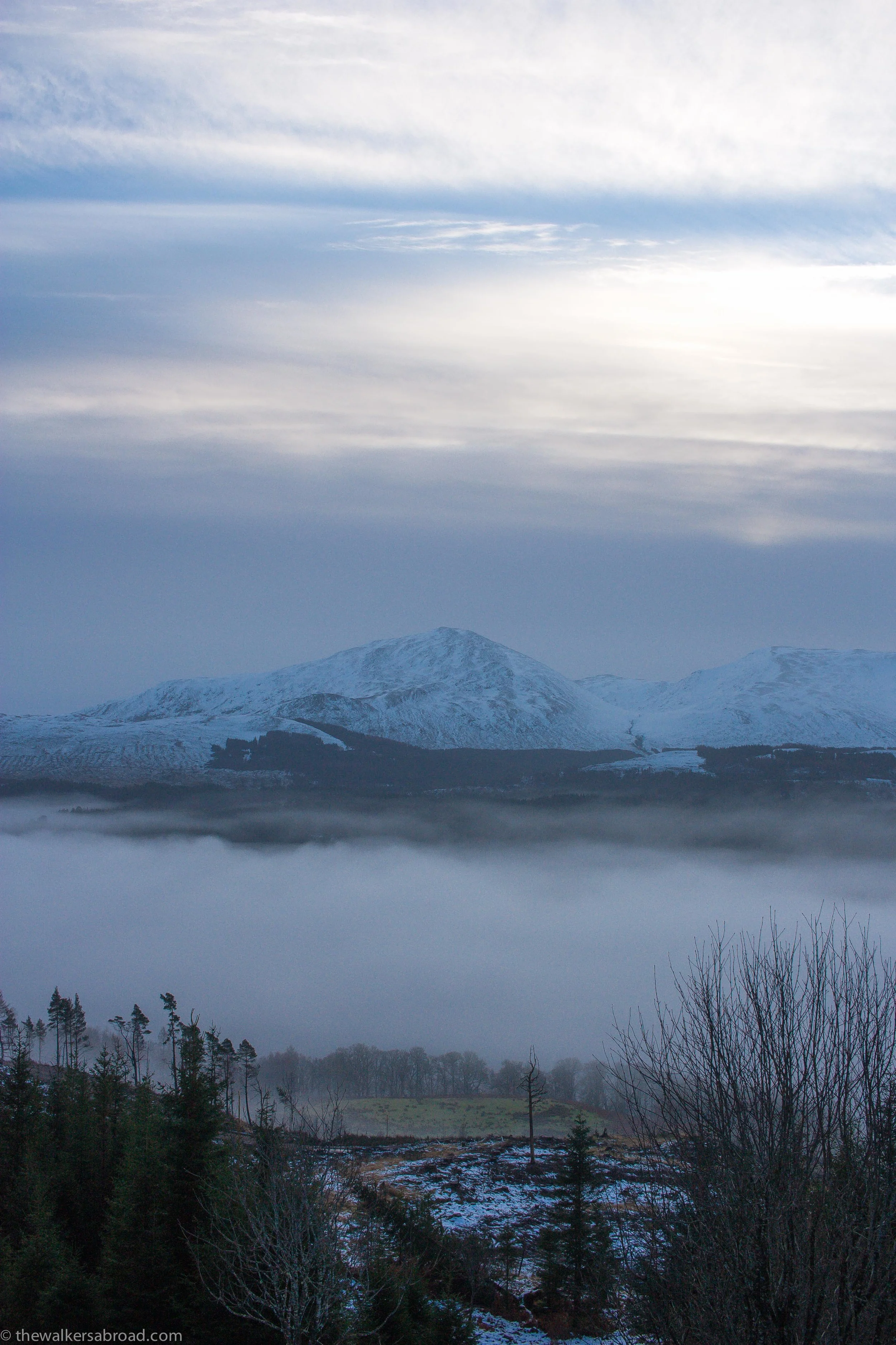 Beneath the fog is the River Garry or the beginnings of Loch Garry. 