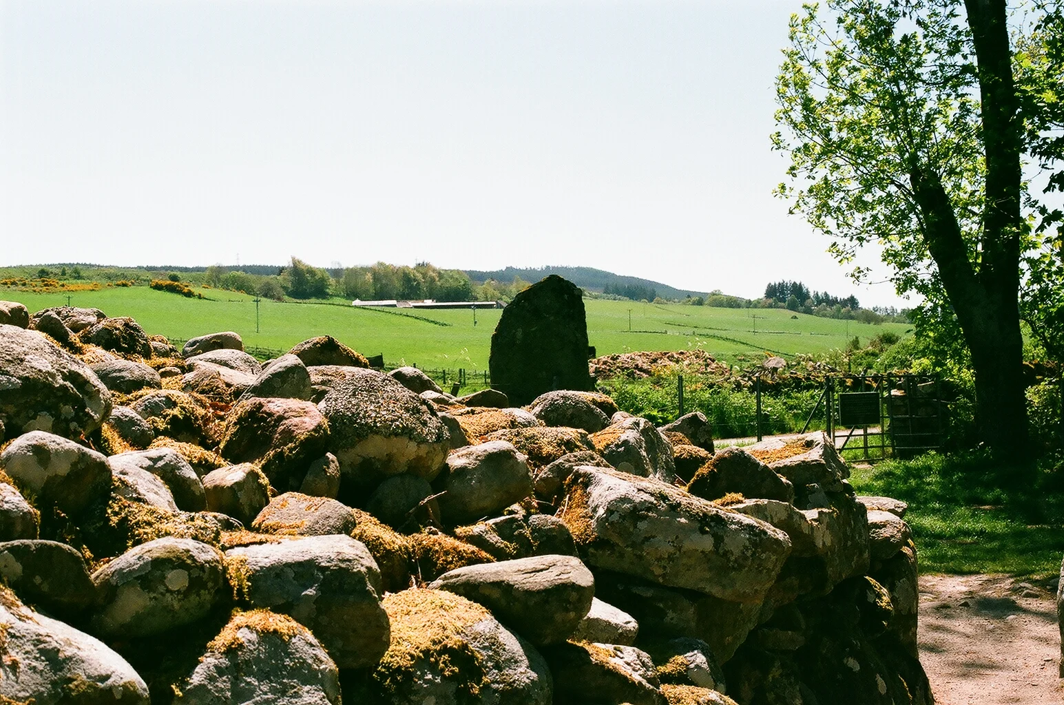 The stone visible is actually on the far side of the road - rather than move it, they just put a path right through the circle! 35mm.