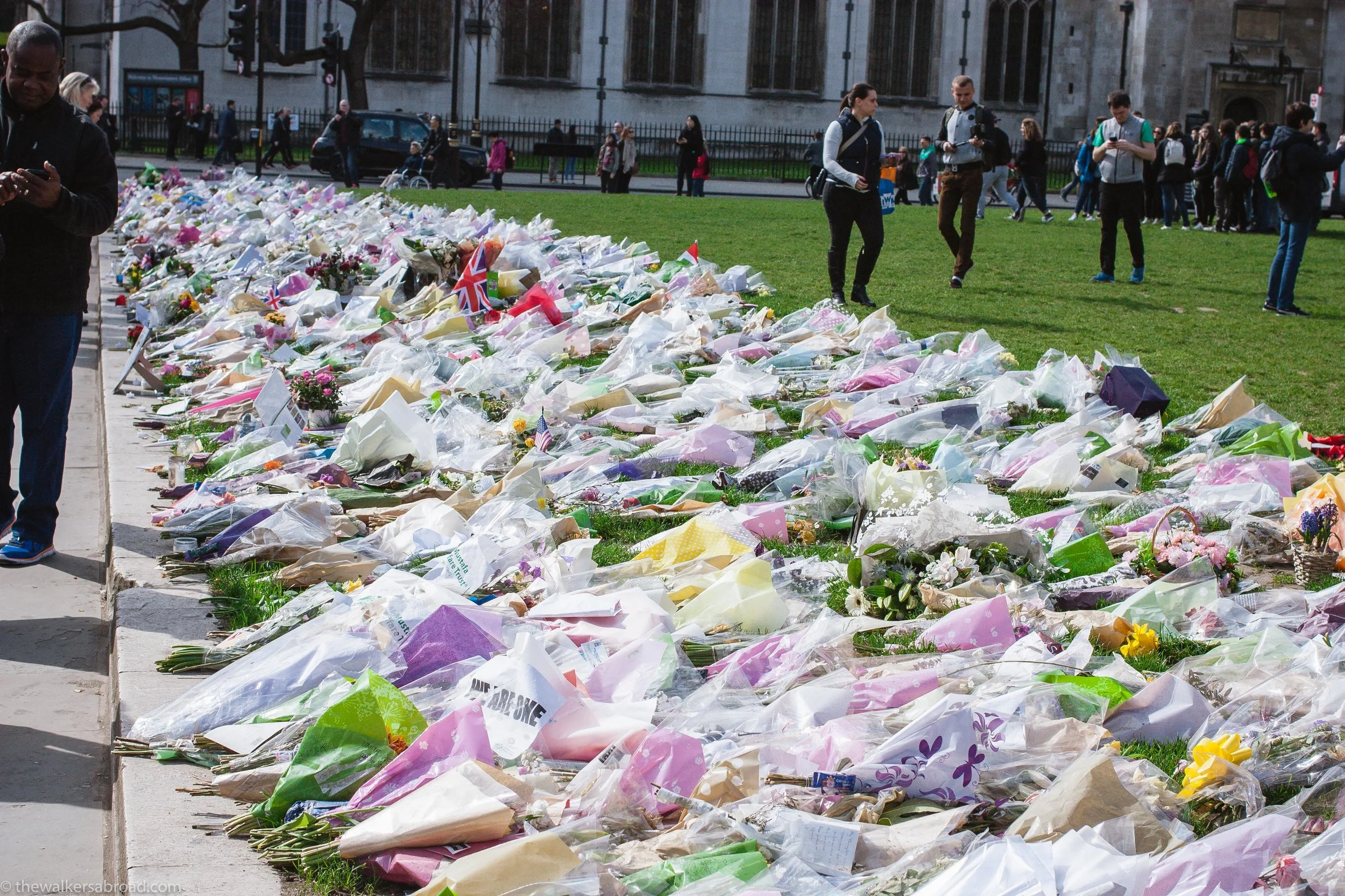 Flowers in memoriam of the victims of last month's terrorist attack. So sobering. 