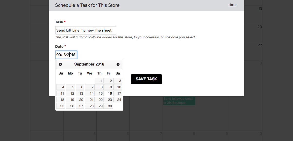 Set it and forget it. If you're a Wholesale In a Box customer, you can click on any store and add special tasks for that store, as seen above. These will be in addition to the "regular" tasks already set up for that store. 