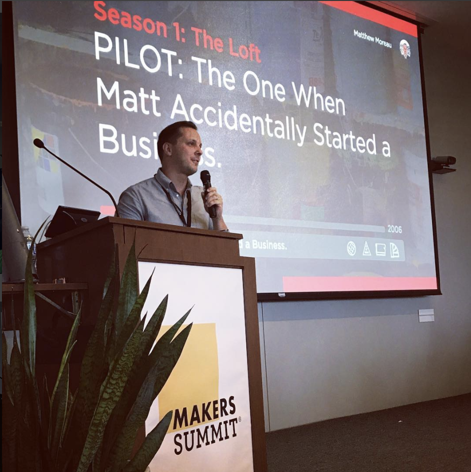 Matt Moreau ( @thelandmarkproject ) in his awesome talk, which took the form of a Netflix Binge. Photo by @makersco_