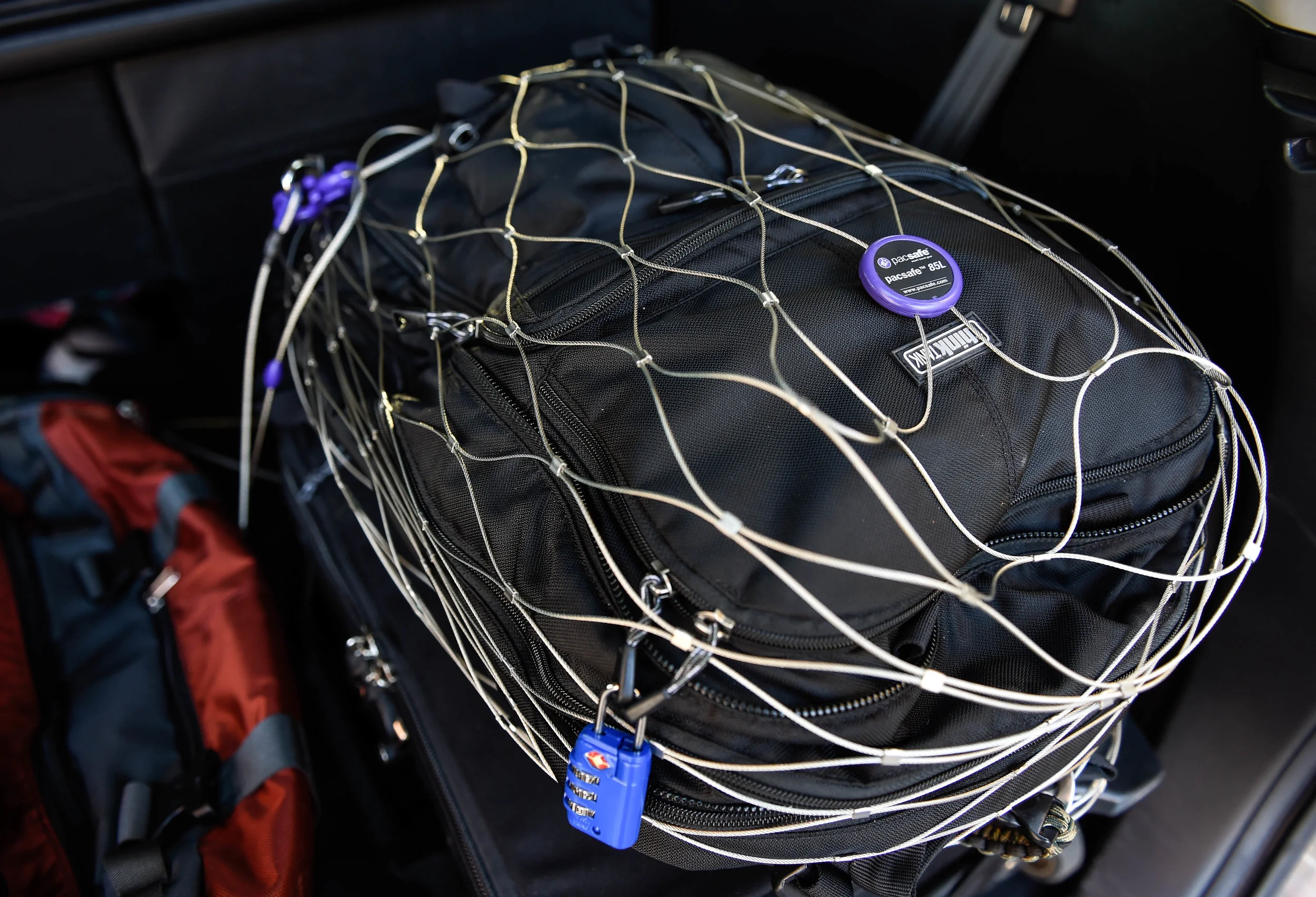 The PacSafe Backpack and Bag Protector is the perfect way to secure a camera bag. 