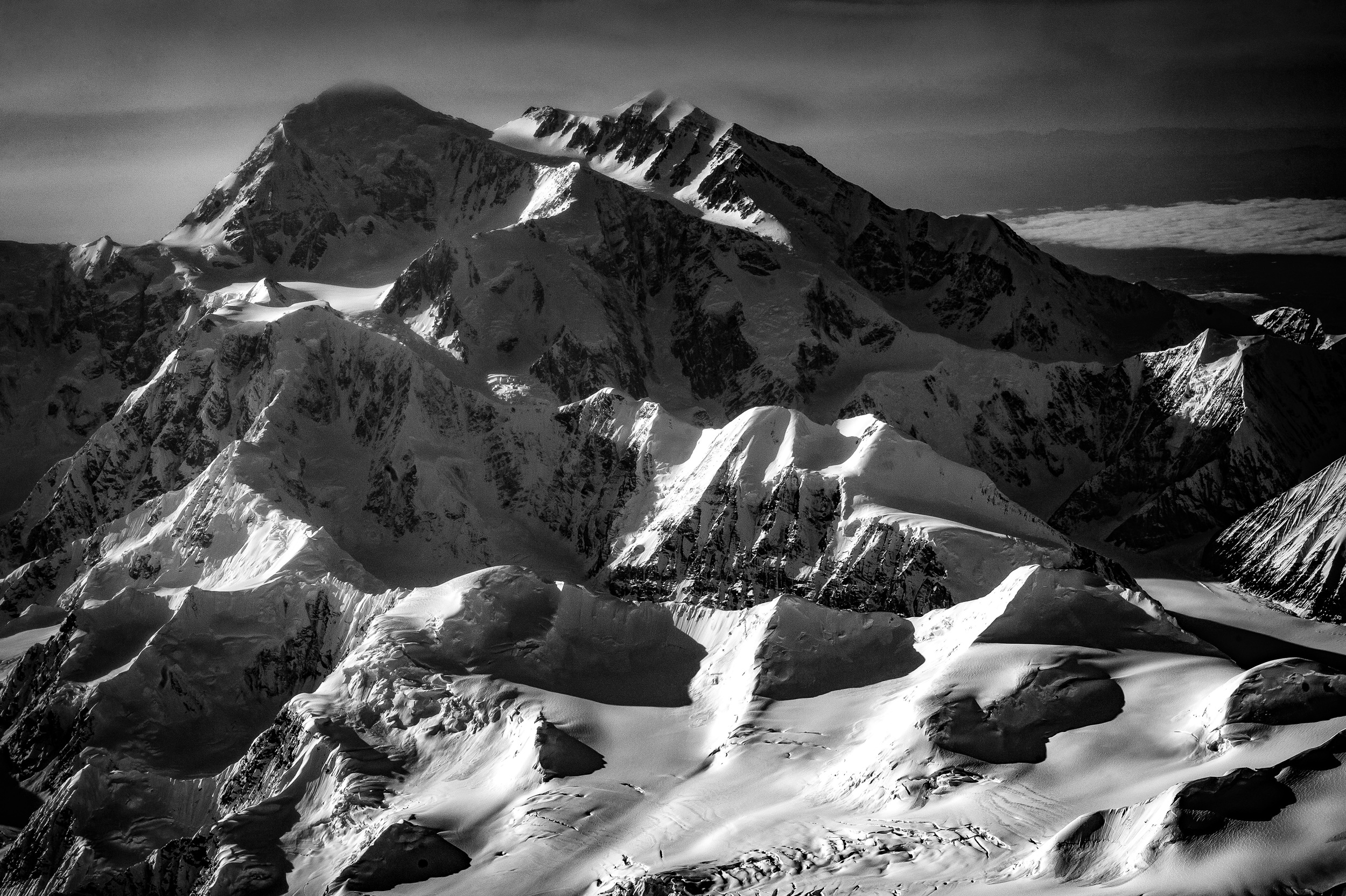 The final image of Mt. Denali edited in Adobe Lightroom CC and converted to black and white.