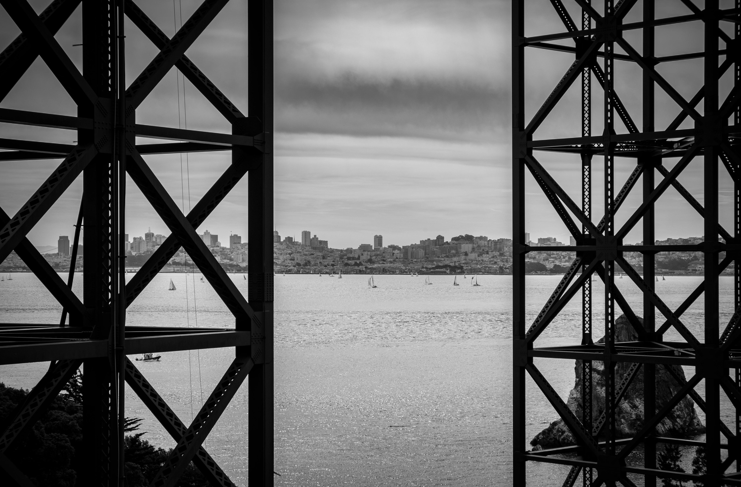 Think about details and capturing pieces of the bridge, even from underneath. This was taken while walking from the Coast Guard station up the hill to the Vista Point parking area. 1/350 @ f9, ISO 200.