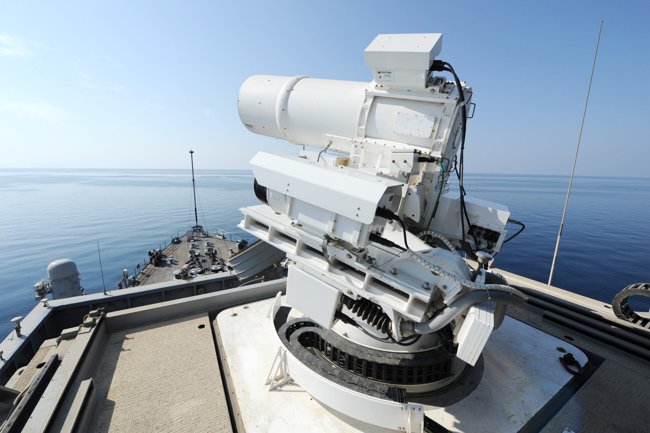   ARABIAN GULF  &nbsp;- The Office of Naval Research (ONR)-sponsored Laser Weapon System (LaWS) performs an operational demonstration aboard the Afloat Forward Staging Base (Interim) USS Ponce (ASB(I) 15)&nbsp;while deployed to the Arabian Gulf.&nbsp