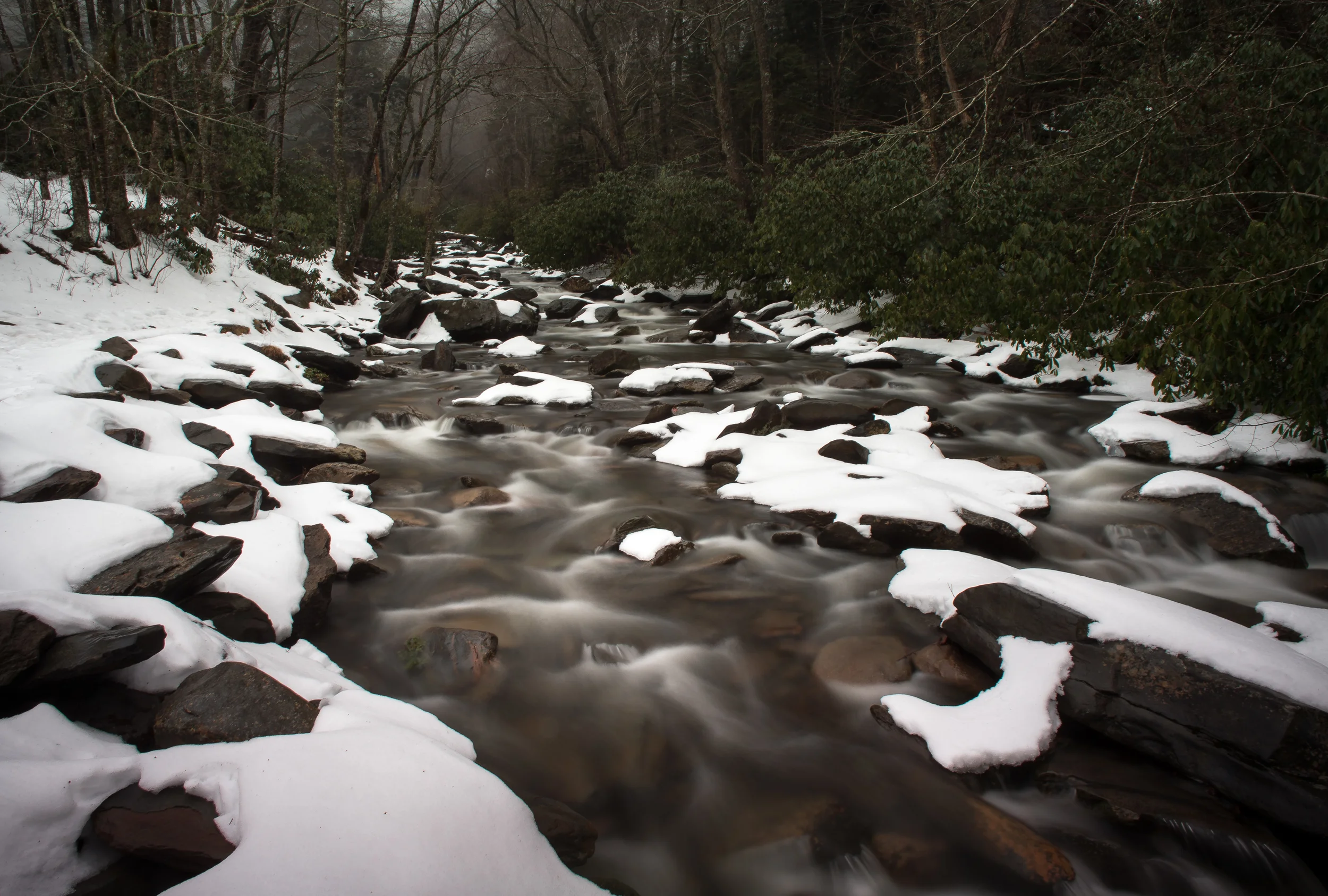 Smoky Stream. 8 @ f20, ISO 100, two graduated ND filters stacked.