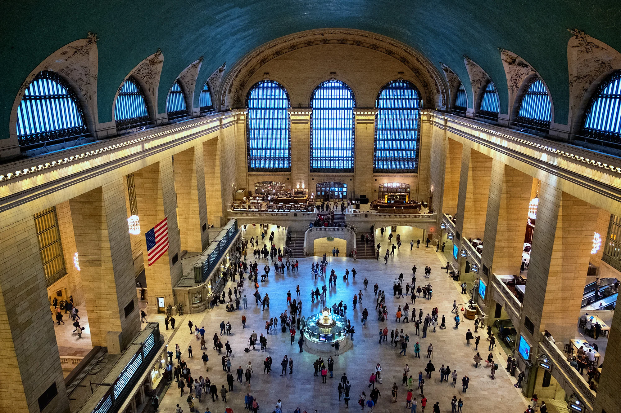 The first stop on the tour was the glass-floored walkway located at the very top the terminal. Several small open windows gave me this grand view of the terminal's main concourse, including the famous terminal clock located above the information booth at center. Fujifilm X-Pro2 with a Fujinon 16-55mm lens. 1/60 @ f2.8, ISO 2000.