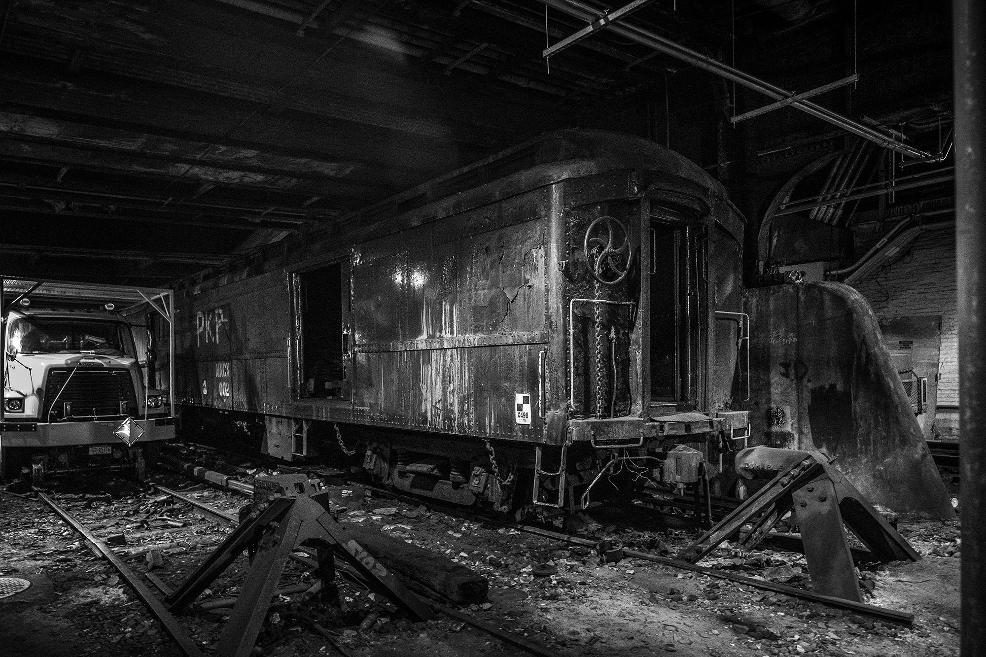 This abandoned railcar located on track 61 was used by FDR during his presidency to transport him, already seated in his Pierce Arrow limousine, to a private station located under the Waldorf Astoria hotel. Fujifilm X-Pro2 with a Fujinon 16-55mm lens. 1/15 @ f2.8, ISO 6400.