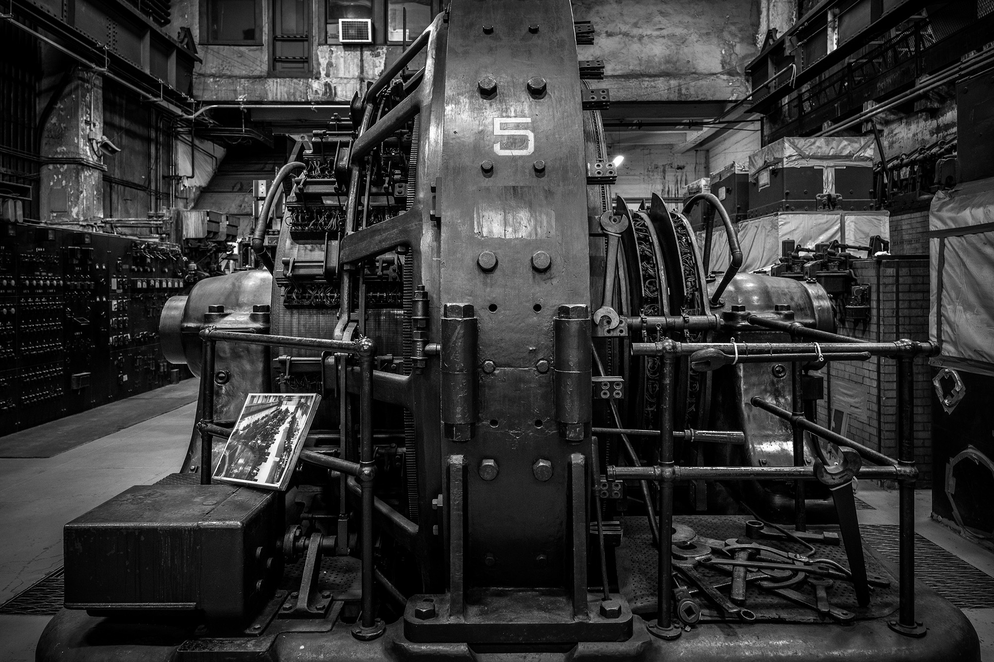 The secret sub-basement known as M42 is 13 stories below Manhatten, doesn't exist on any plans and still houses massive electrical converters dating from WWII. Like the railcar photo above, monochrome just made sense. Fujifilm X-Pro2 with a Fujinon 16-55mm lens. 1/15 @ f2.8, ISO 1250.