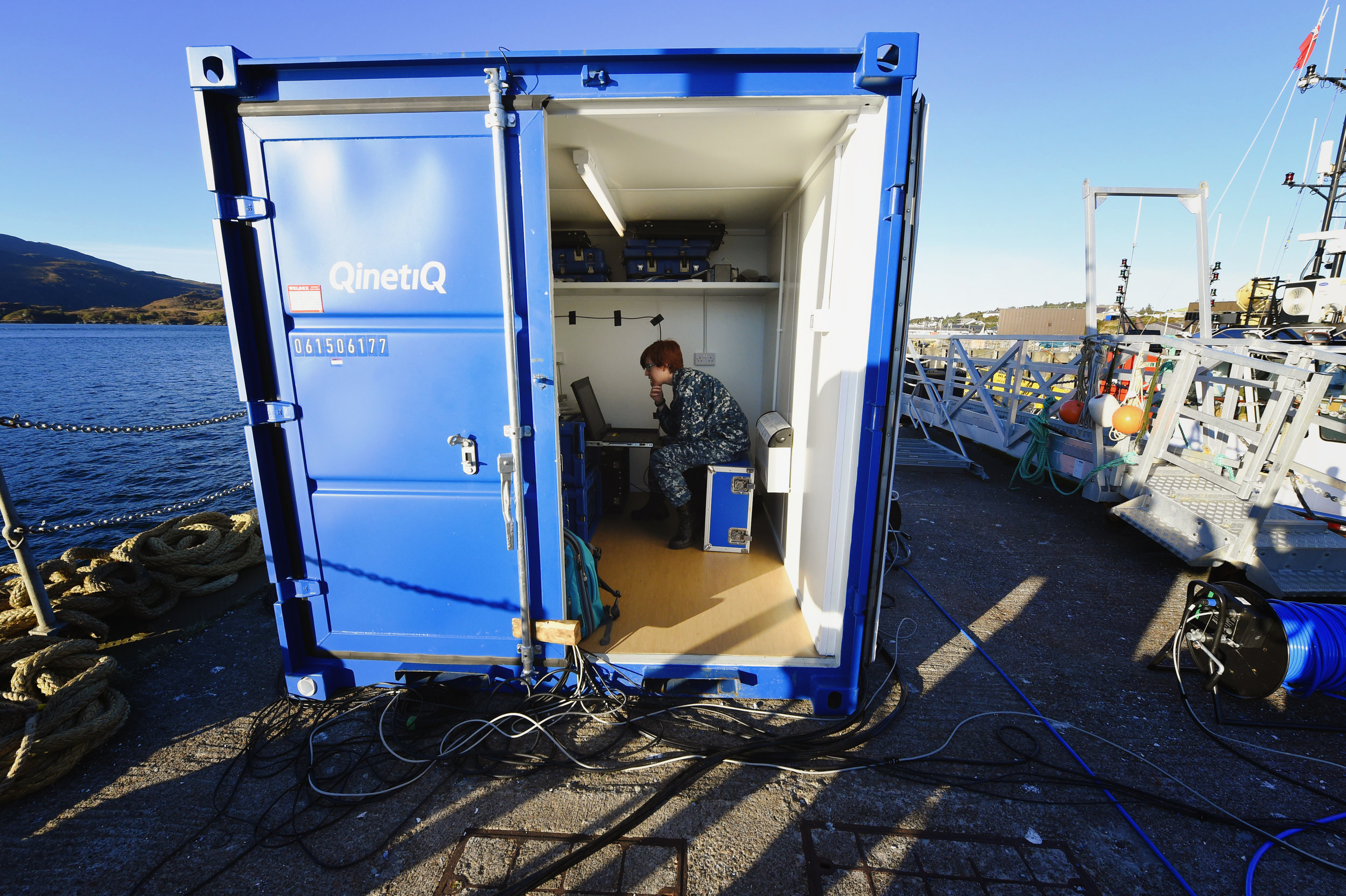   SCOTLAND  -&nbsp;Lt. Chelsea Ware, Office of Naval Research Reserve Component (ONR-RC) monitors the ONR-sponsored Waterside Rapid Deployment Security System located at the end of a pier at the British Underwater Test &amp; Evaluation Centre during 