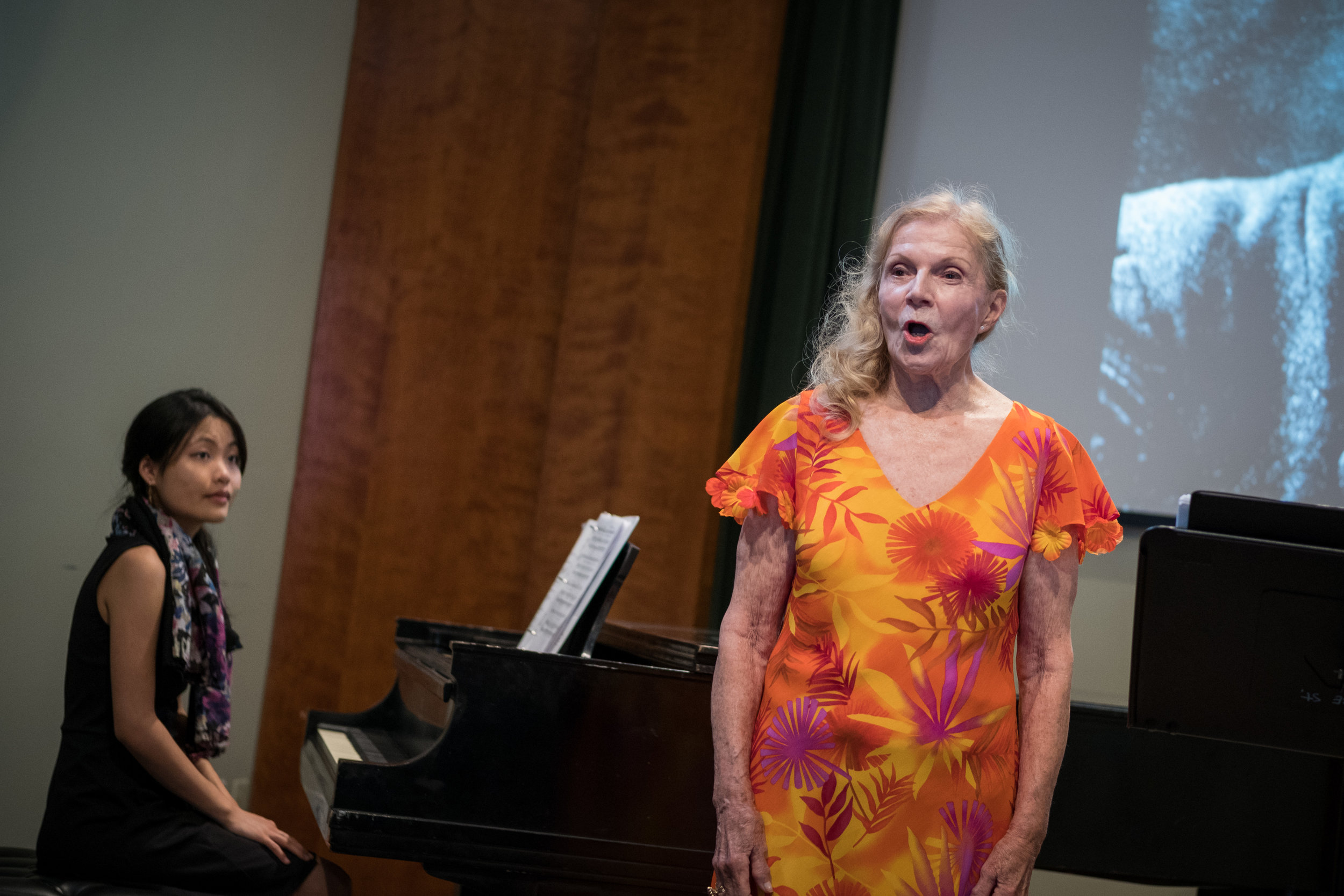 Carol Cannon, with Allison Tsai on piano, perform at the Centre Street Performance Space, part of the Johns Hopkins Peabody Institute, in Baltimore, Md. Fujifilm X-Pro2 with a Fujinon 50mm, f2. 1/160 @ f2, ISO 1250.
