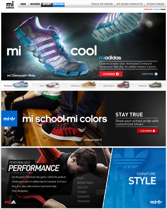 mi adidas - shoe configurator website content