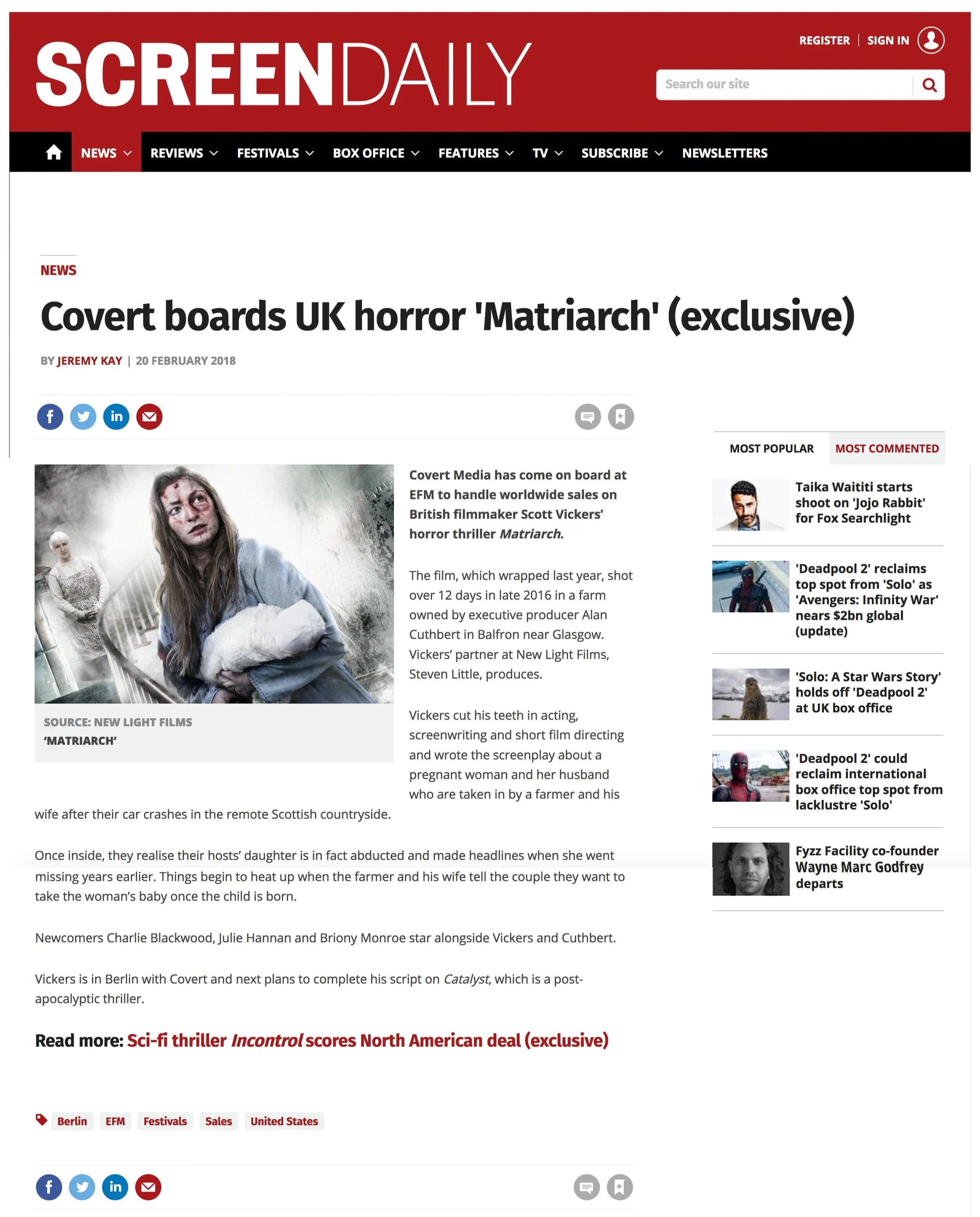 Covert boards UK horror 'Matriarch' (exclusive)