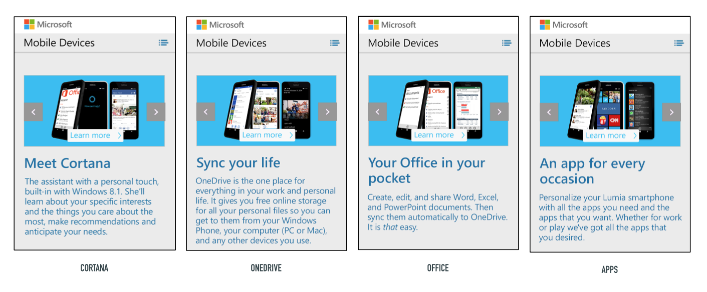 Windows -user-targeted headlines and copy.