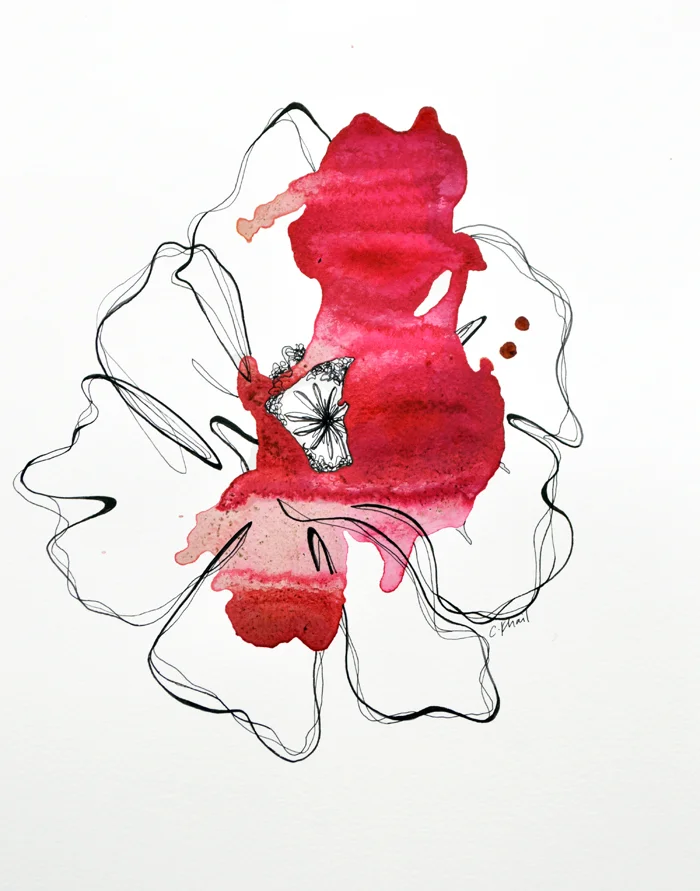 “Milly” watercolor and ink painting by Courtney Khail