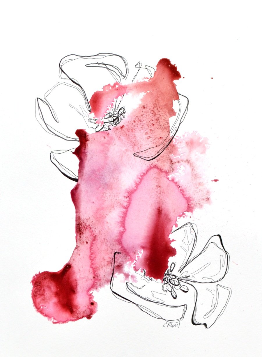 Courtney Khail - "Dreams In Color : Crimson" - original watercolor and ink painting -Southern Artist