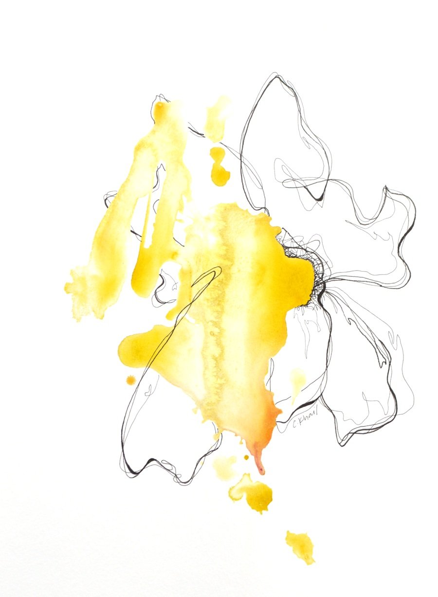 Courtney Khail - "Dreams In Color : Yellow" - original watercolor and ink painting -Southern Artist