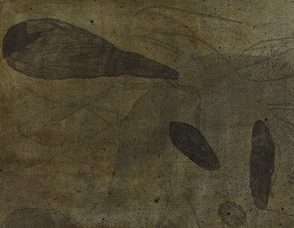 River Drawing 11 | Gouache, pencil, river water, found charcoal and river sediment on paper | 24 X 18" | 2015
