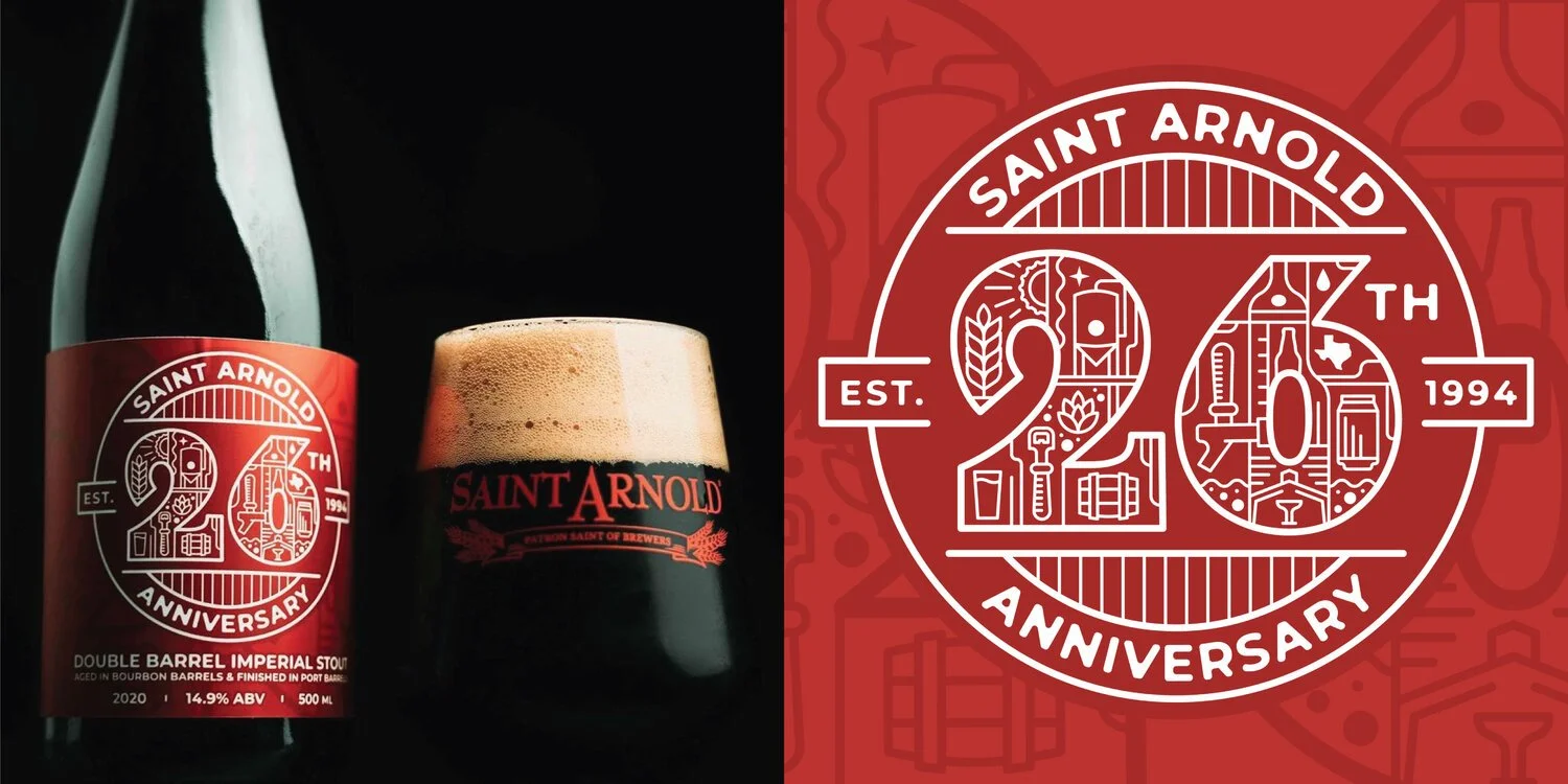 This bottle label celebrates Saint Arnold's 26th anniversary with a design as bold as the beer itself. It's a subtle yet detailed tribute to the time, dedication and robust flavors that define this anniversary brew.