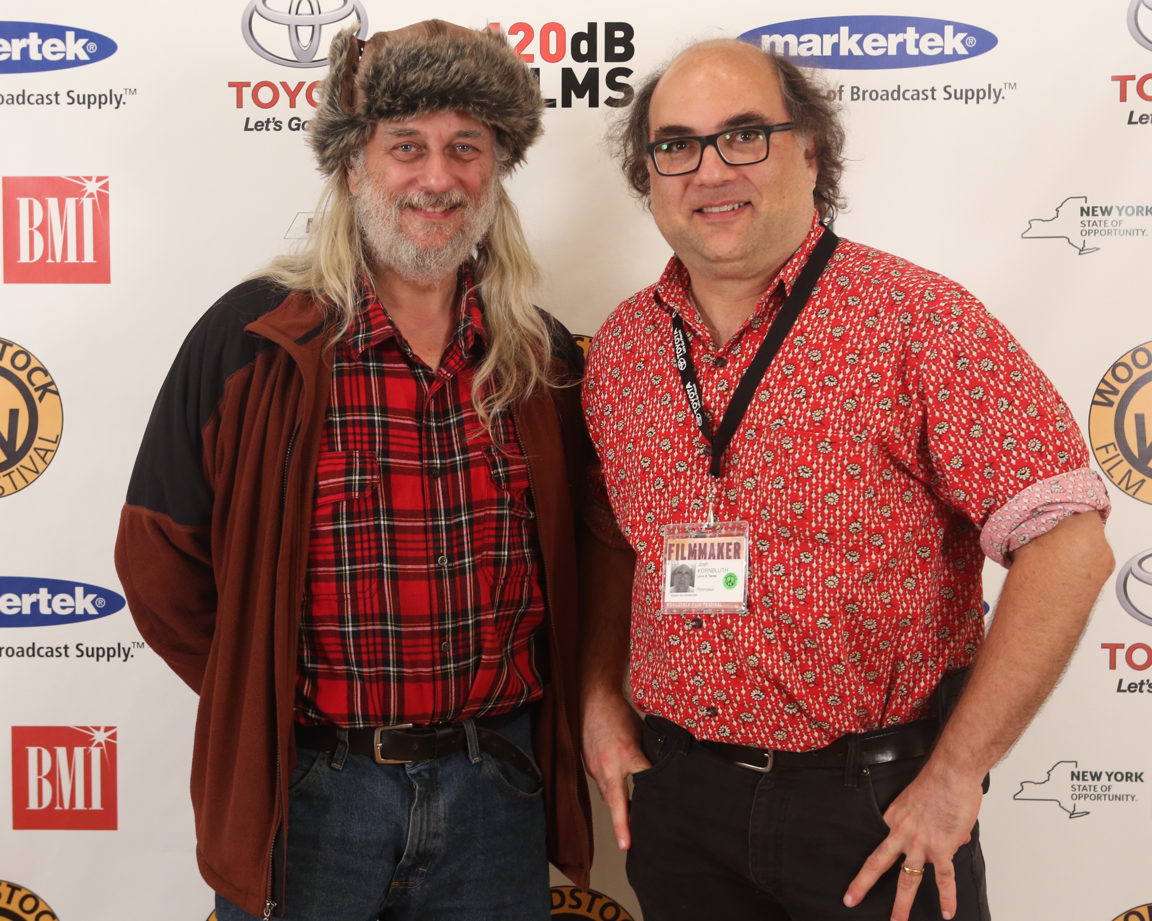 Woodstock Film Festival co-founder/director Laurent Rejto with Josh Kornbluth from LOVE & TAXES at filmmaker lounge for 2015 Woodstock Film Festival. (Photo by Anjali Bermain)