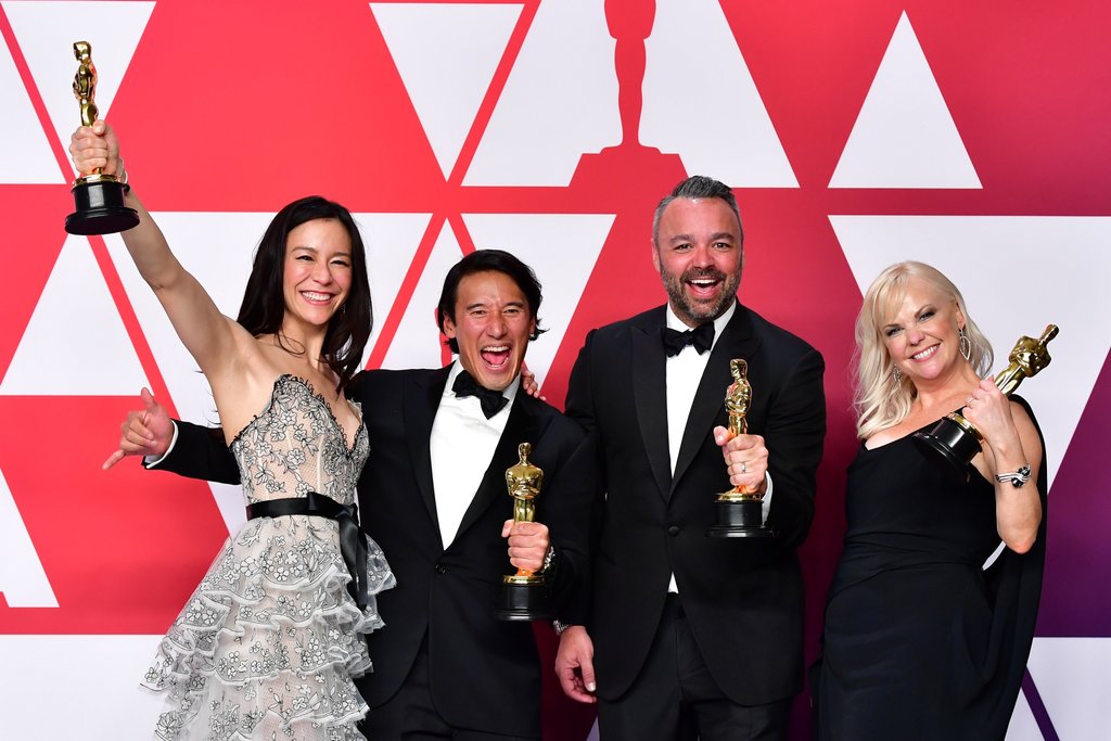 Elizabeth Chai Vasarhelyi, Jimmy Chin, Evan Hayes and Shannon Dillon winning Best Documentary at the 2019 Academy Awards