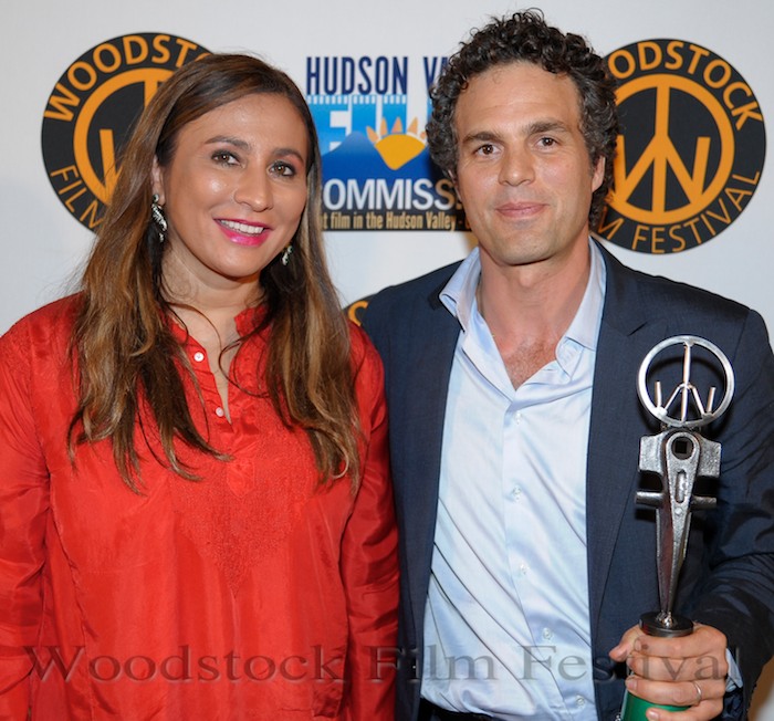 Meera Gandhi with Giving Back Award recipient Mark Ruffalo at the 2011 Woodstock Film Festival Maverick Award recipient. Photo: David Morris Cunningham