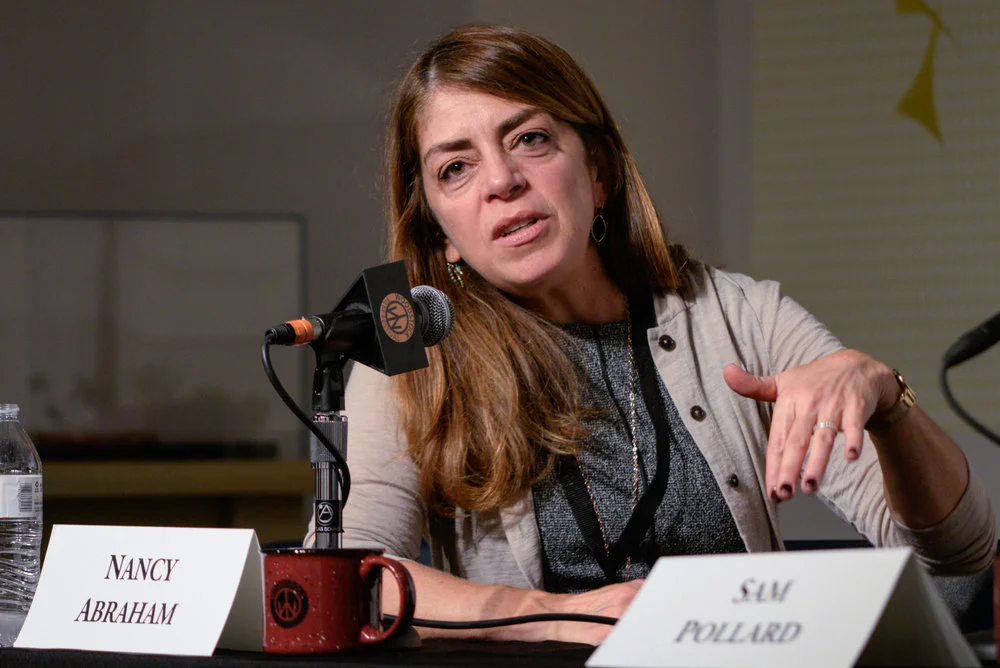 Nancy Abraham moderating the panel THROUGH THEIR LENS: THE AMERICAN CONDITION at the 2017 Woodstock Film Festival. Photo by Dion Ogust