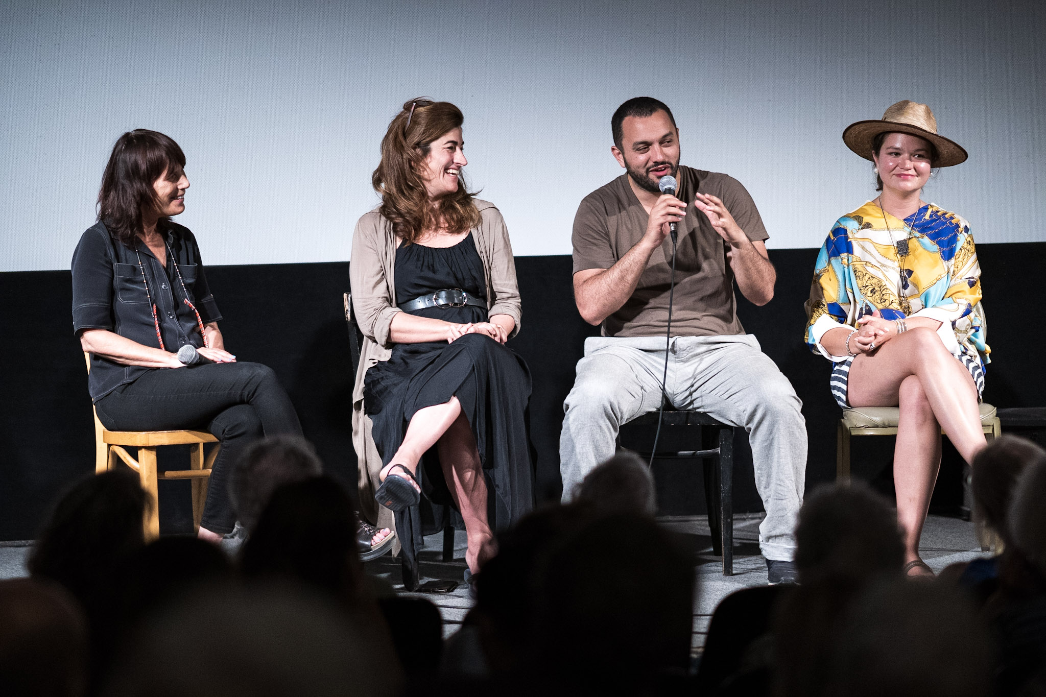From left: Woodstock Film Festival co-founder and executive director Meira Blaustein, filmmakers Jehane Noujaim and Karim Amer, and film subject Brittany Kaiser. Photo by: Jason Vasquez