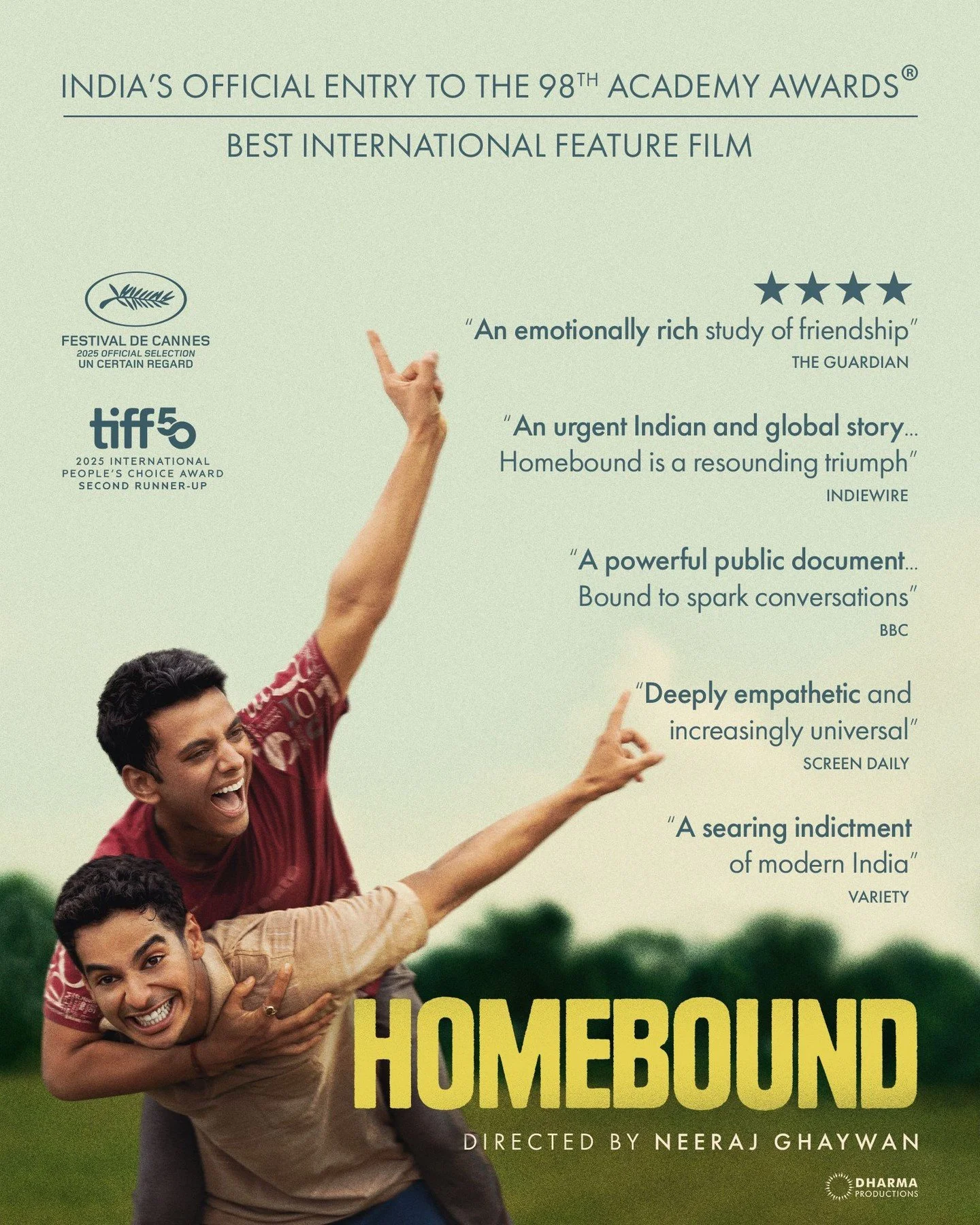 For Your Consideration &ndash; Best International Feature Film: HOMEBOUND follows the moving journey of two friends as they inch closer to their dreams, while mounting desperation begins to threaten the bond that holds them together.

Directed by Nee