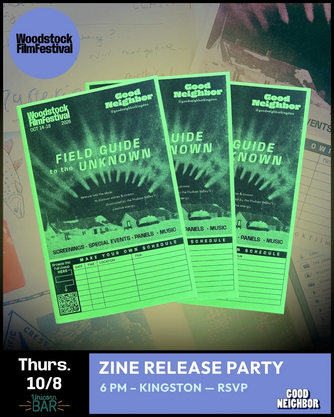 YOU'RE INVITED 💌  To the Inaugural WFF Zine Release Party 👻 We've partnered with Kingston-based independent arts, culture, and community publication @goodneighborkingston to create a limited-edition zine for the 2026 Festival, spotlighting:

🎬️ Lo