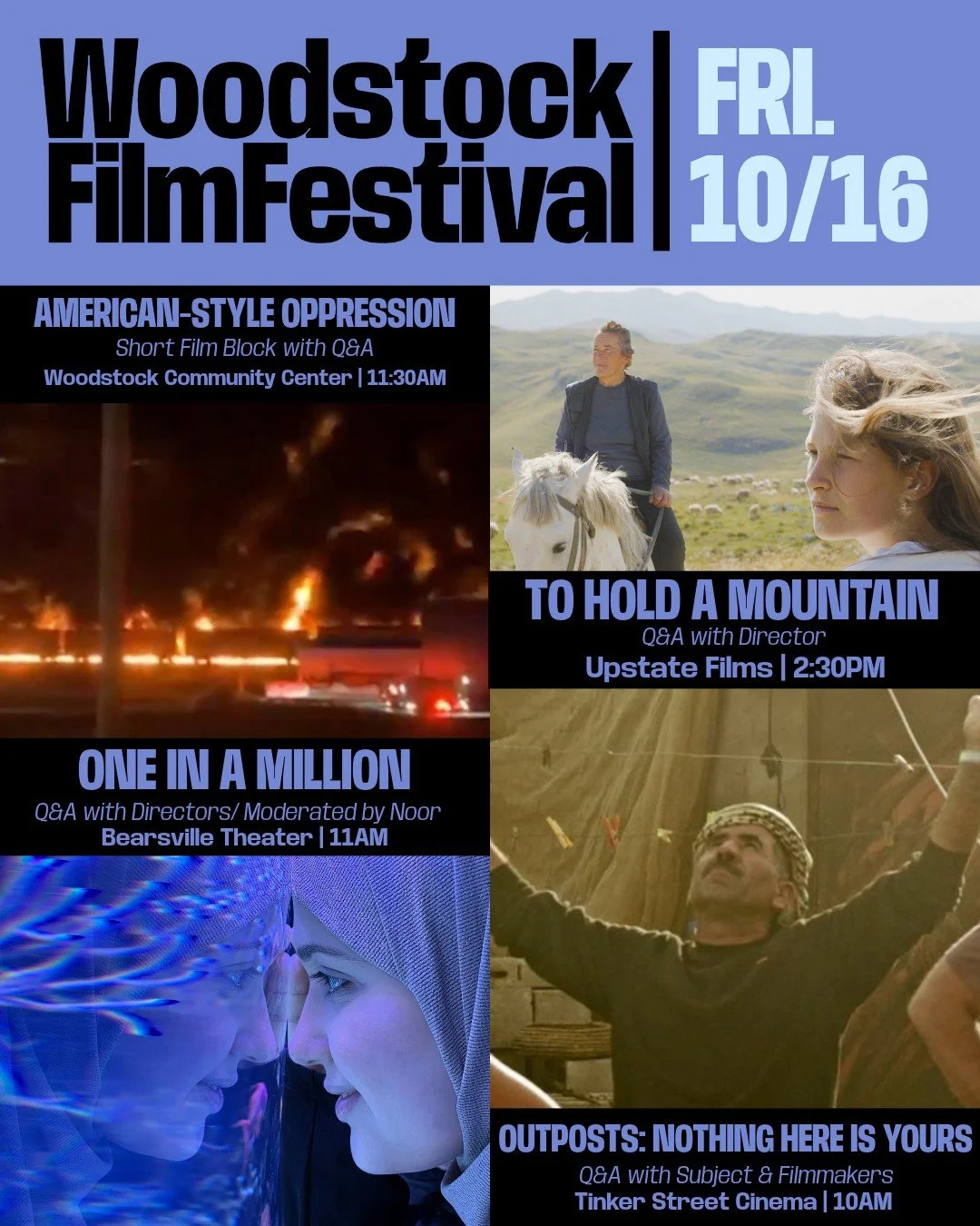 Friday, Oct. 16 at #WFF2026 🎬️ We've got another great day of films, short blocks, the start of our panels and masterclass series, and much more!

Visit our website to reserve your spot and get tickets now: woodstockfilmfestival.org

@theprojectioni