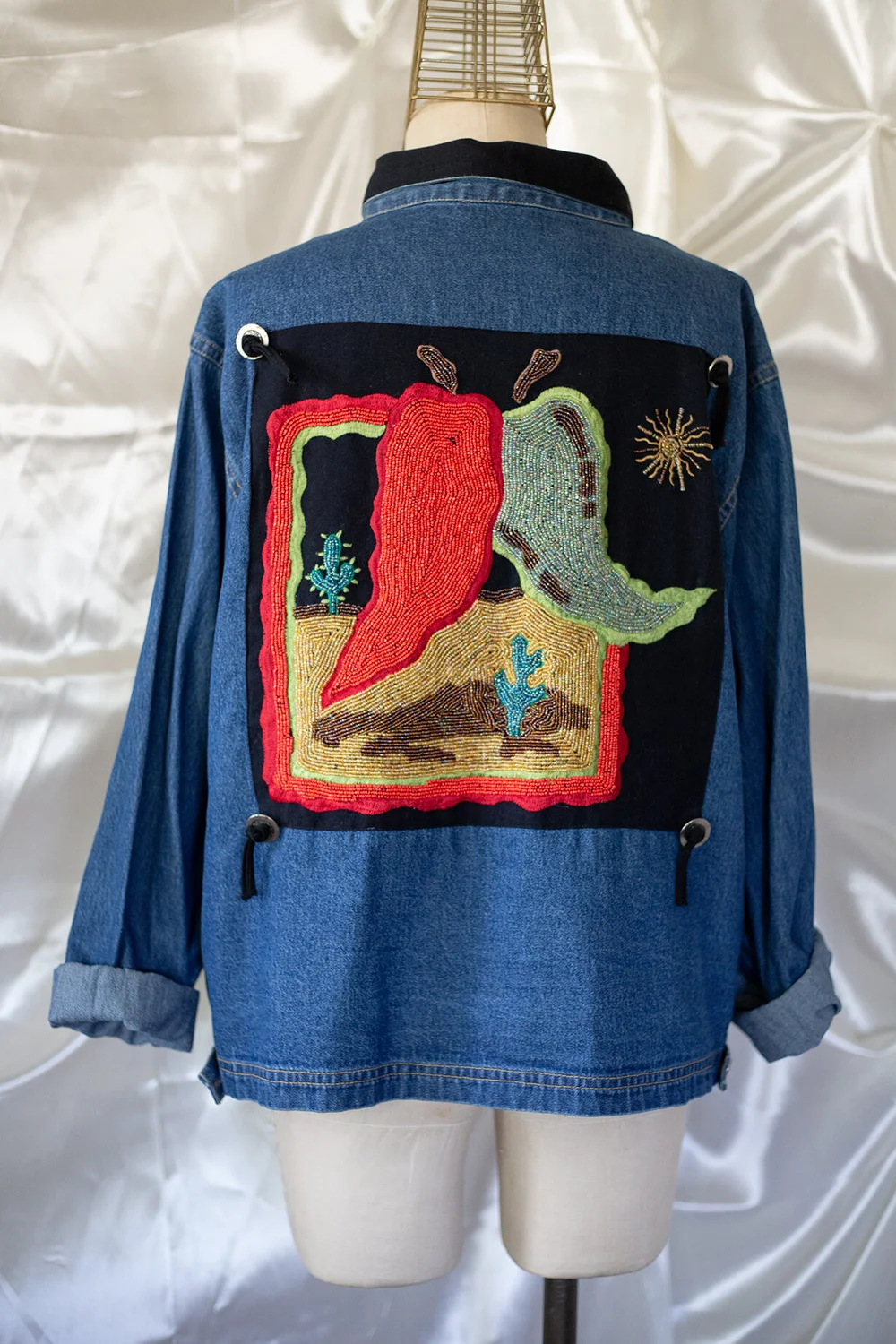 Vintage 90s Beaded Chili Pepper Denim Jacket S M L — Dolliwolf by 