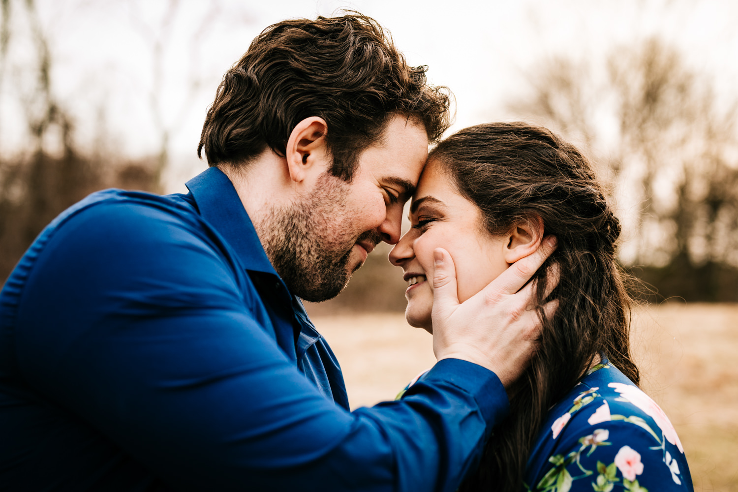 Couple holding eachother on spring day in Albuquerque