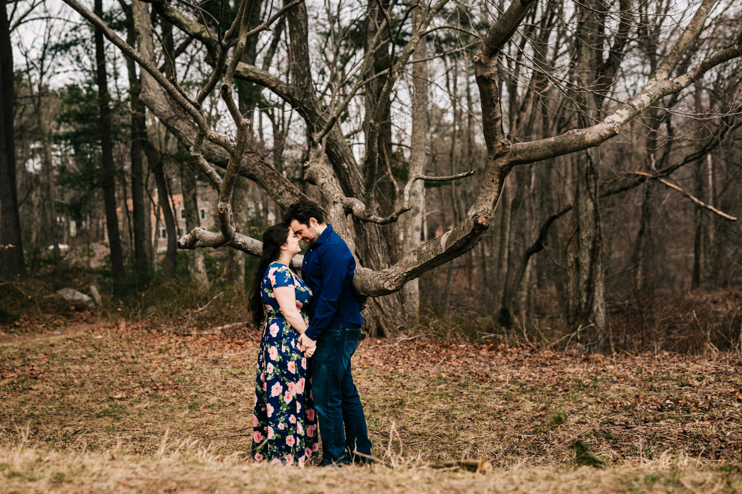 Couple under a tree in wildlife preserve near Albuquerque