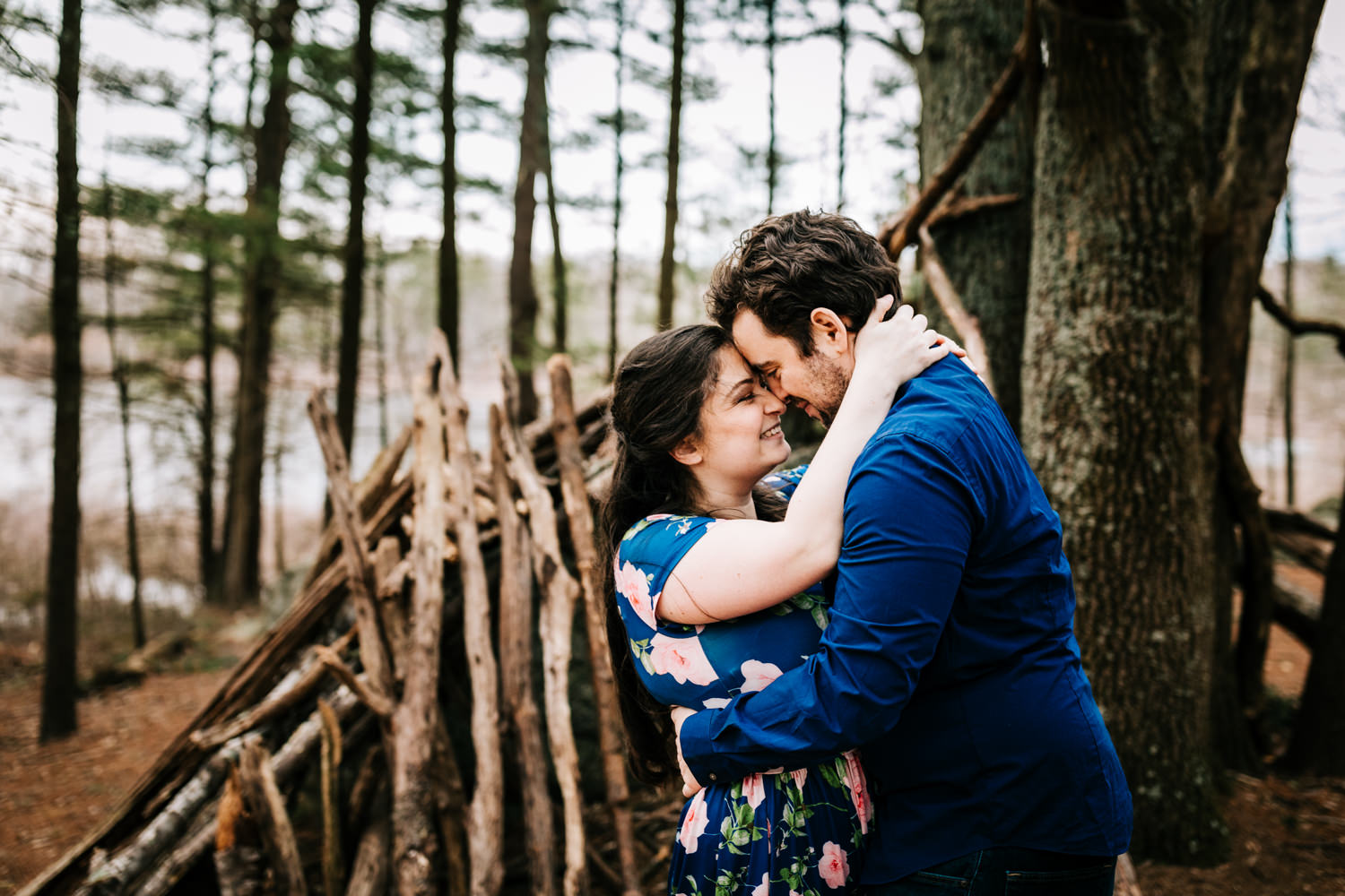 Husband and wife in makeshift shelter in woods of Massachusetts