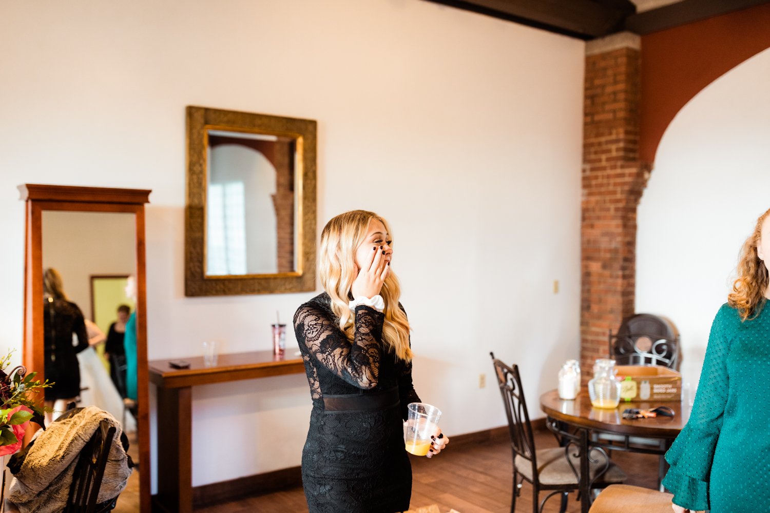 Bridesmaids reaction to bride in wedding dress