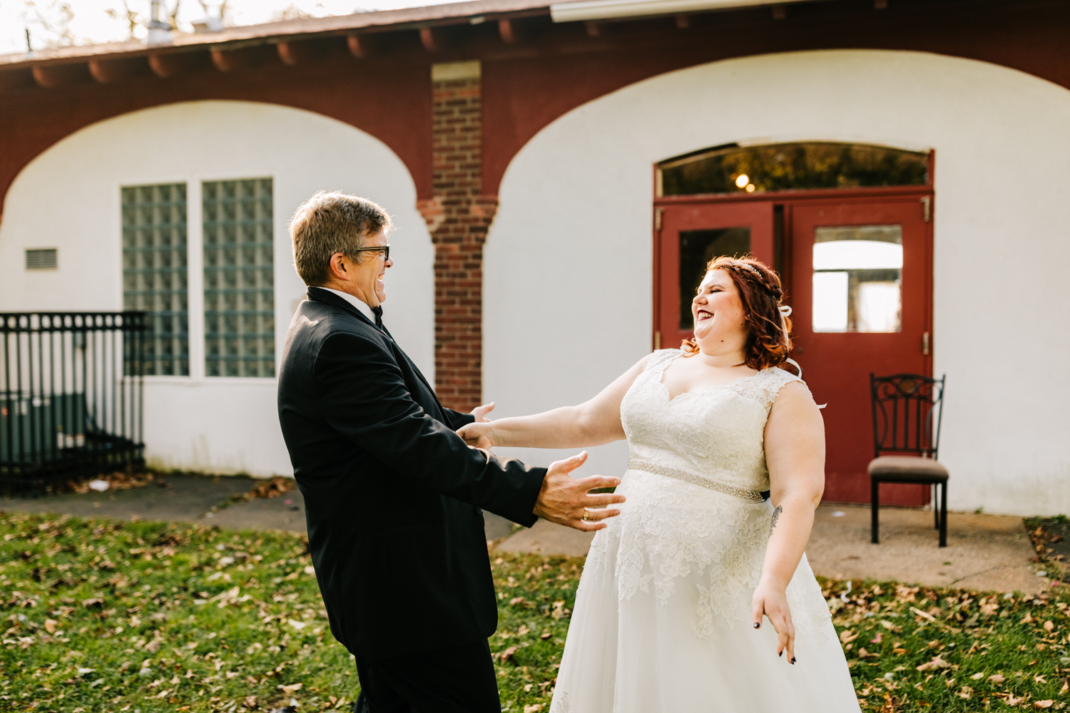 Brides first look with father on wedding day