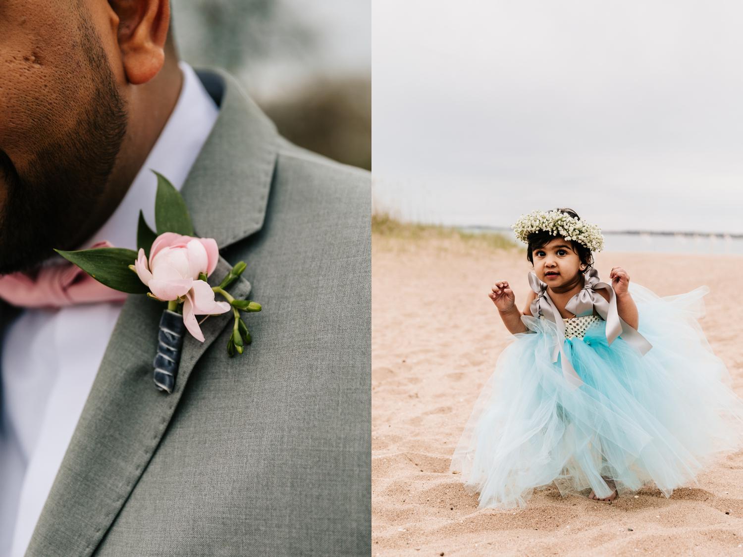 Blue flower girl dress for intimate beach wedding