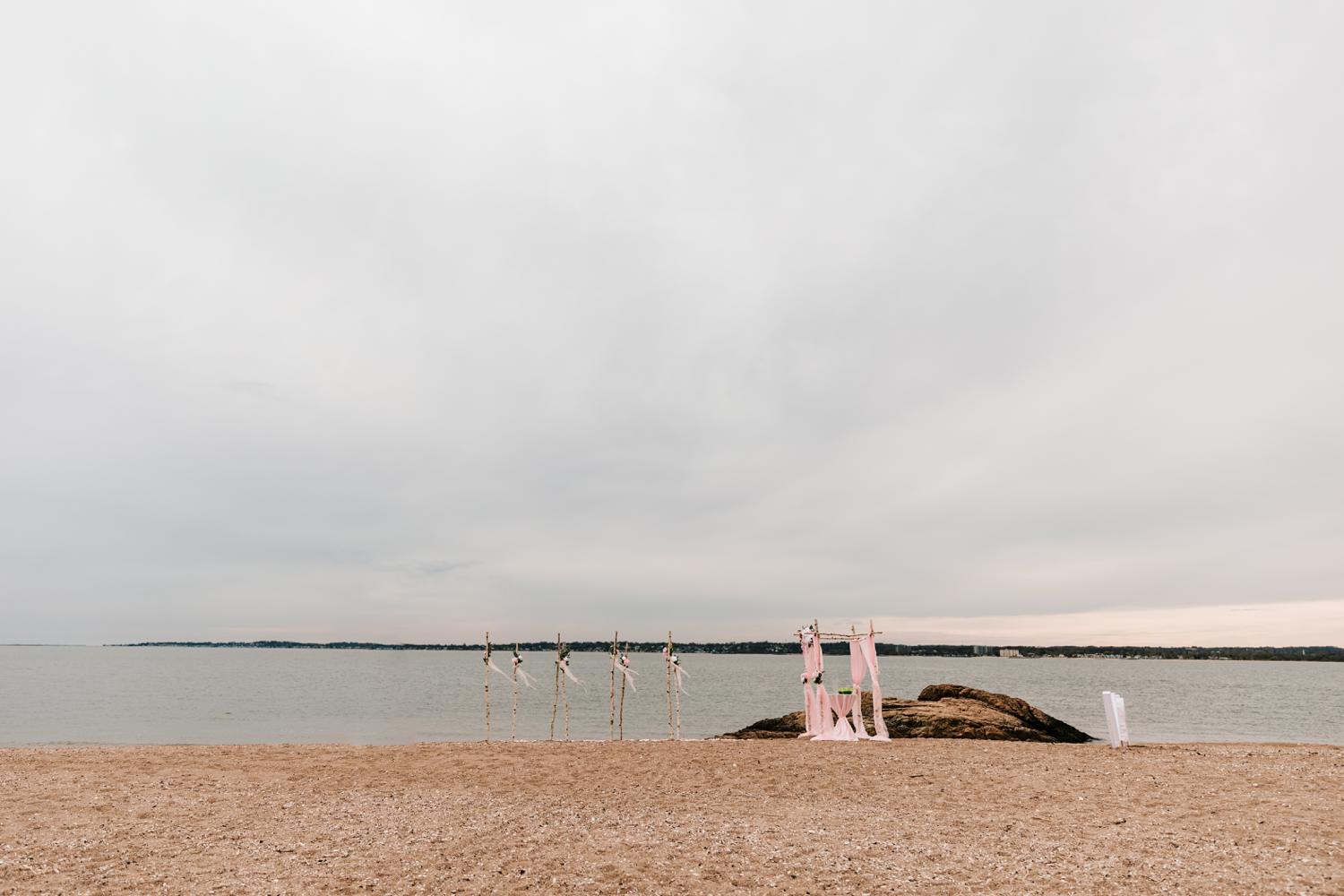 Beach ceremony setup for wedding day