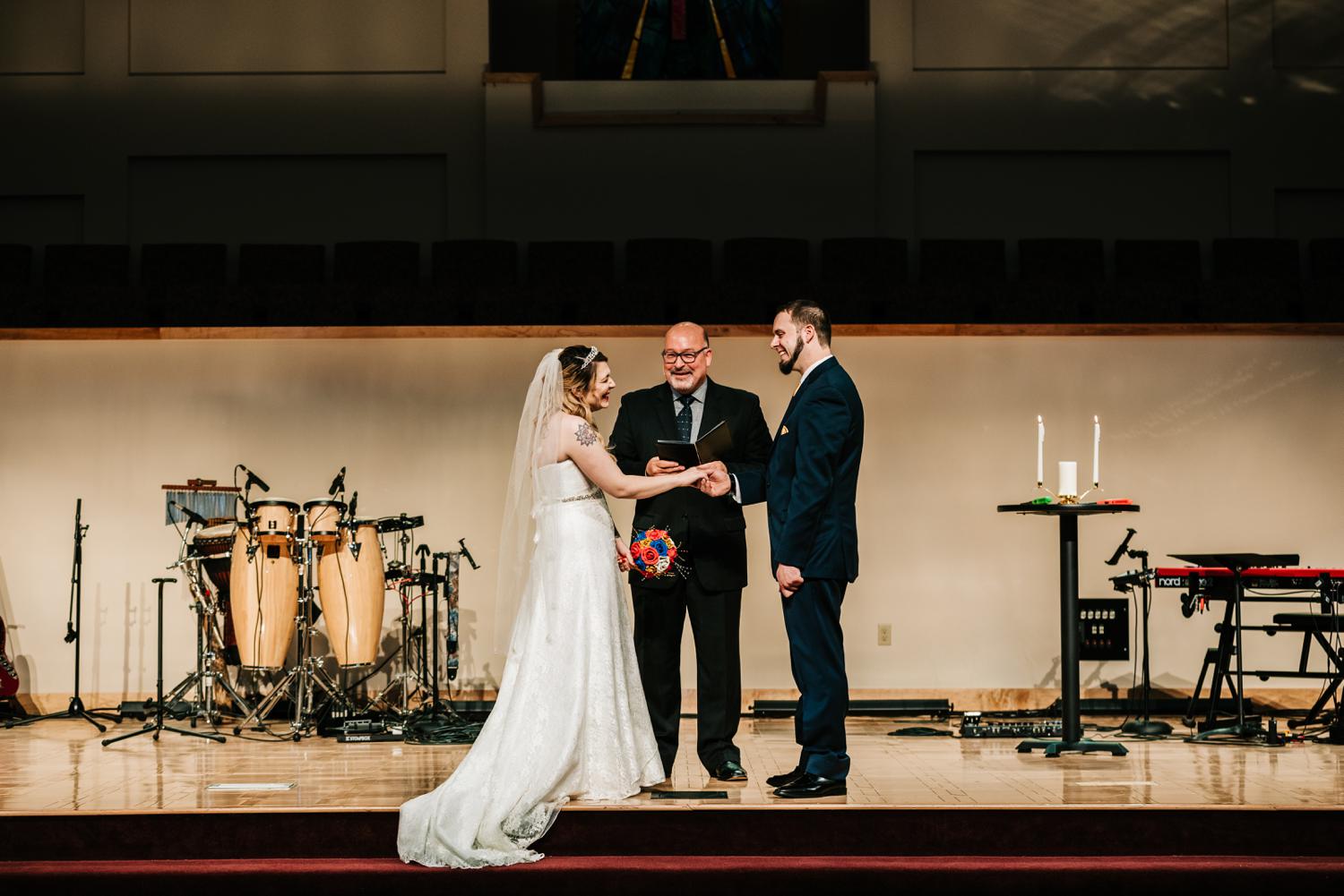 Bride and groom at altar